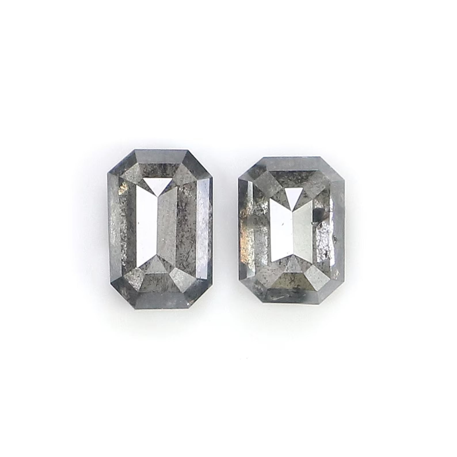 0.55 CT Natural Loose Emerald Cut Pair Diamond Salt And Pepper Emerald Diamond 4.35 MM Black Grey Color Emerald Rose Cut Diamond NQ2079