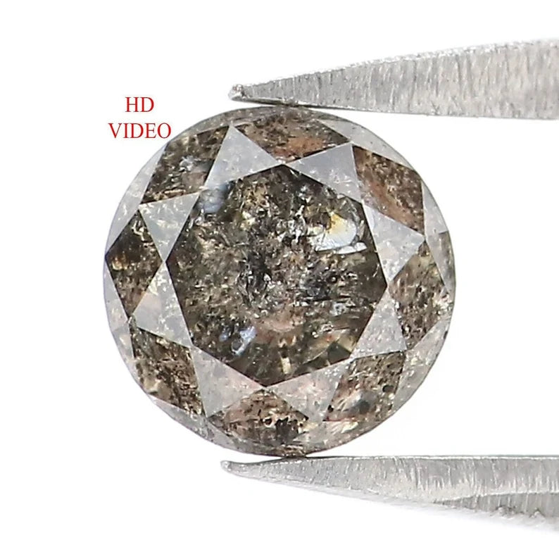 0.53 Ct Natural Loose Round Shape Diamond Salt And Pepper Round Diamond 4.85 MM Natural Black Grey Color Round Brilliant Cut Diamond NQ806