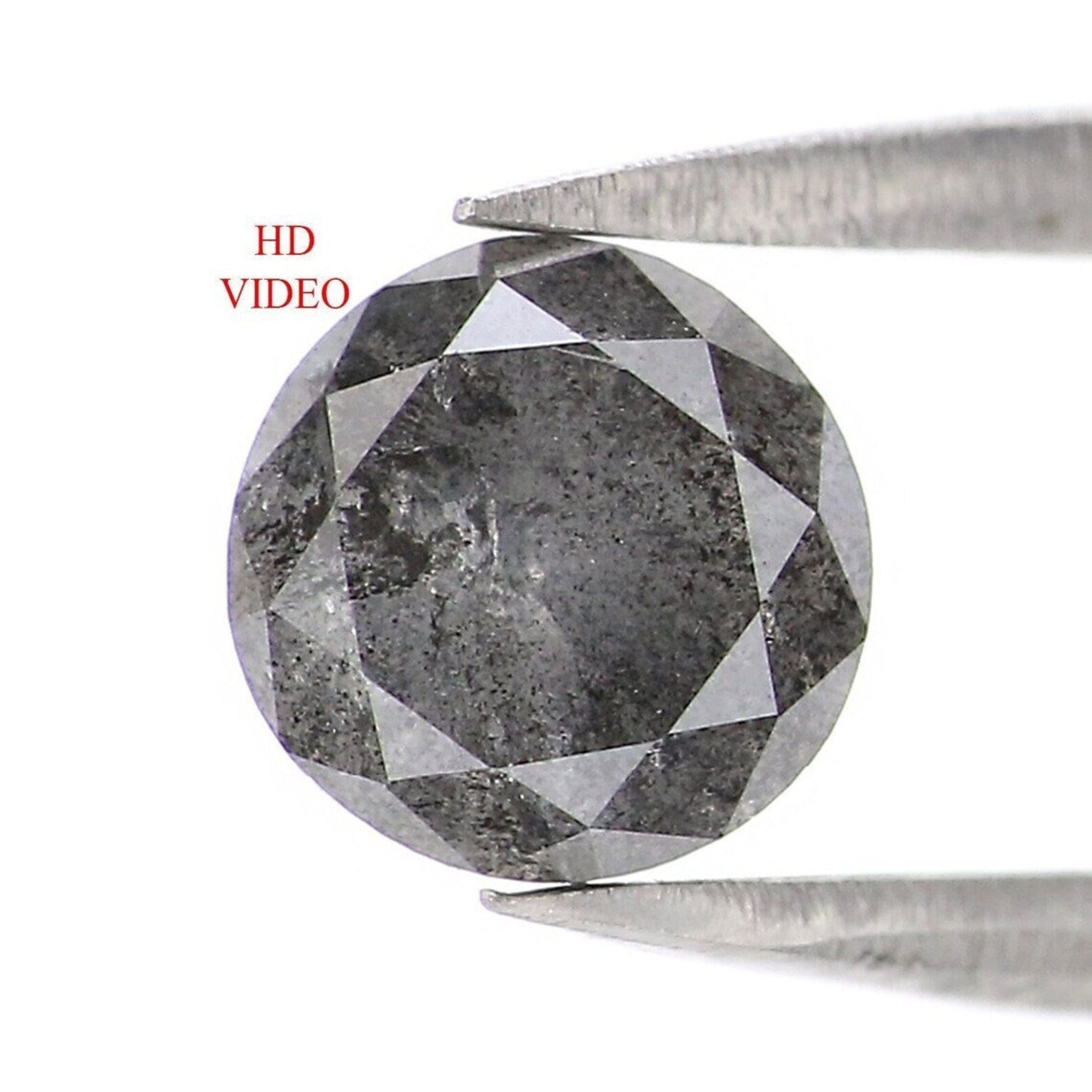 0.87 Ct Natural Loose Round Brilliant Cut Diamond Salt And Pepper Round Diamond 5.80 MM Natural Black Grey Color Round Cut Diamond QN9369
