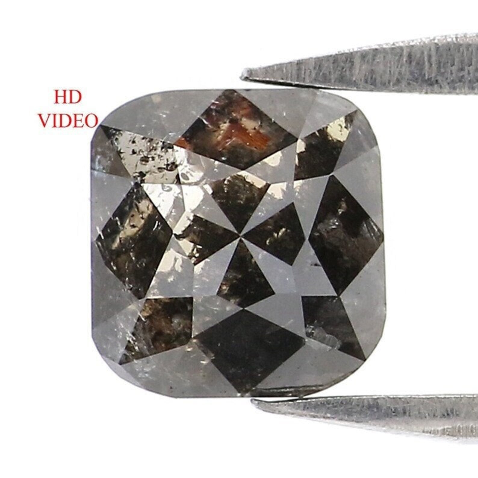 0.88 Ct Natural Loose Cushion Shape Diamond Salt And Pepper Cushion Diamond 5.40 MM Natural Black Grey Color Cushion Rose Cut Diamond NQ1133