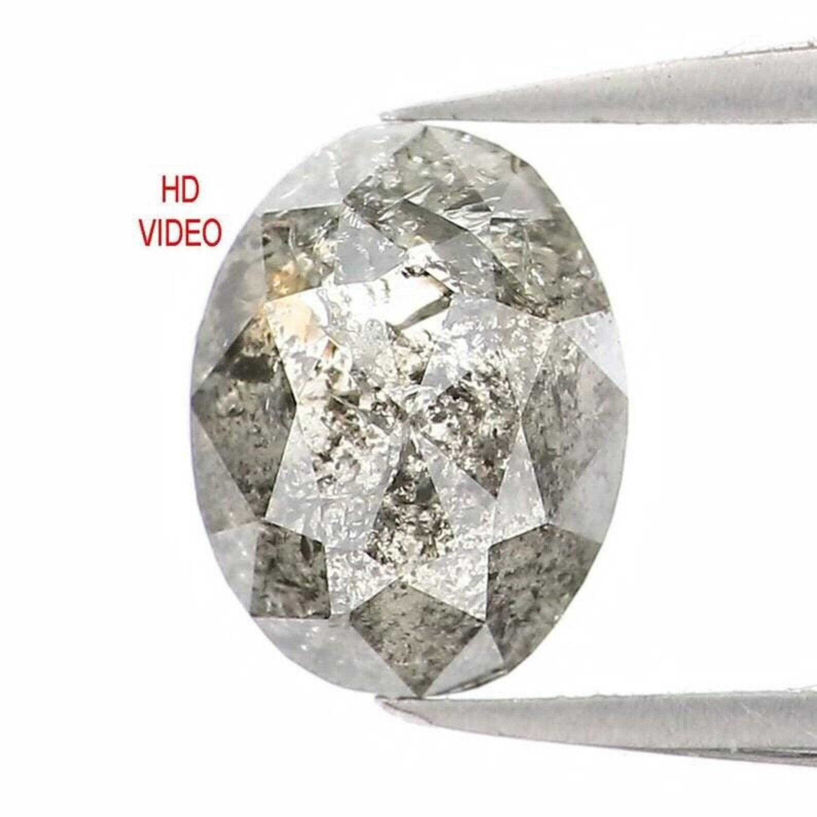 0.63 Ct Natural Loose Oval Shape Diamond Salt And Pepper Oval Cut Diamond 6.00 MM Natural Black Grey Color Oval Rose Cut Diamond NQ1529