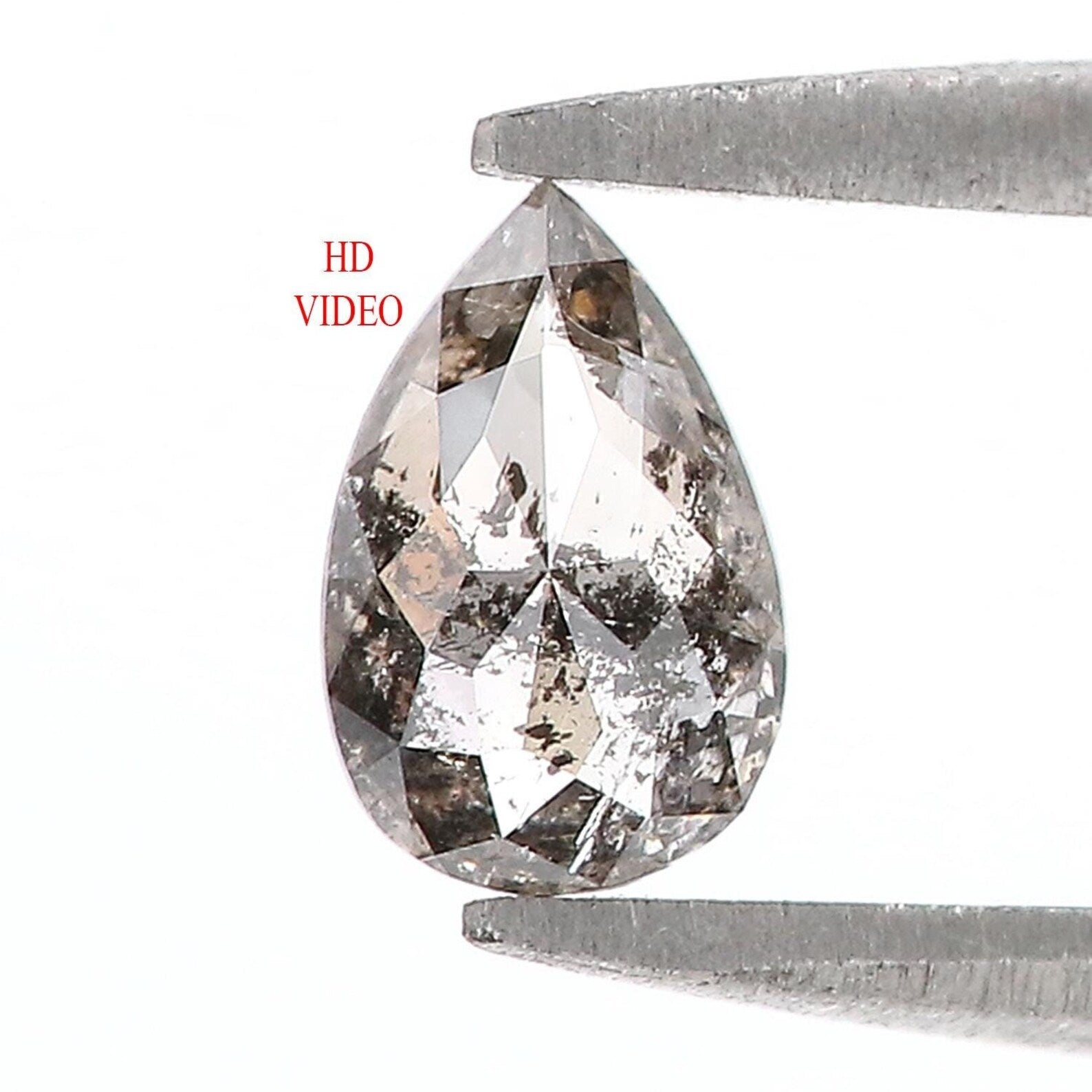 0.48 Ct Natural Loose Pear Shape Diamond Salt And Pepper Pear Diamond 6.65 MM Natural Black Grey Color Pear Rose Cut Diamond QN976