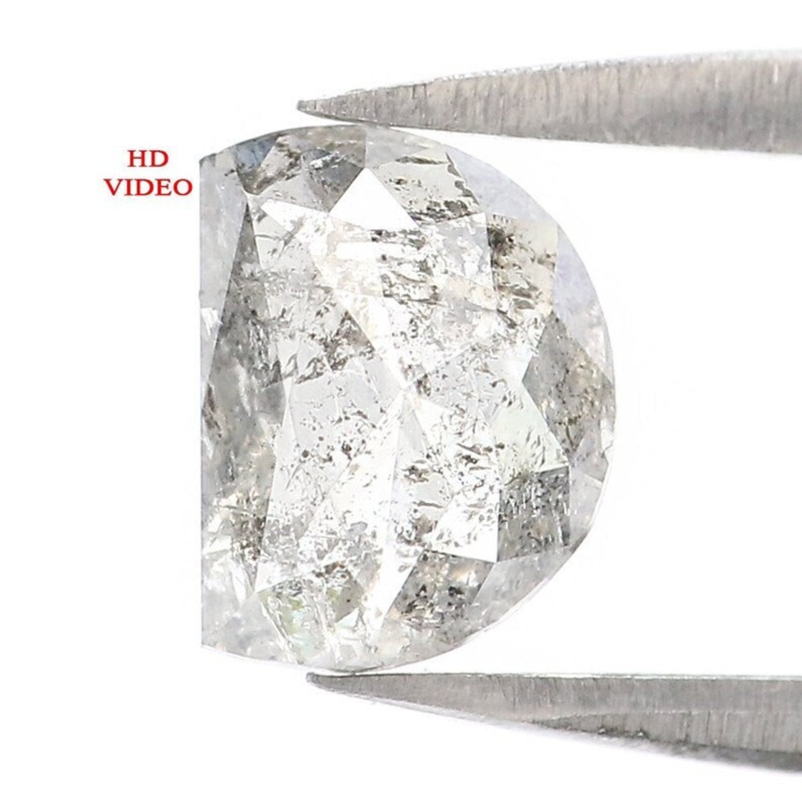 0.94 CT Natural Loose Half Moon Shape Diamond Salt And Pepper Half Moon Diamond Diamond 7.30 MM Black Grey Color Half Moon Cut Diamond QN725
