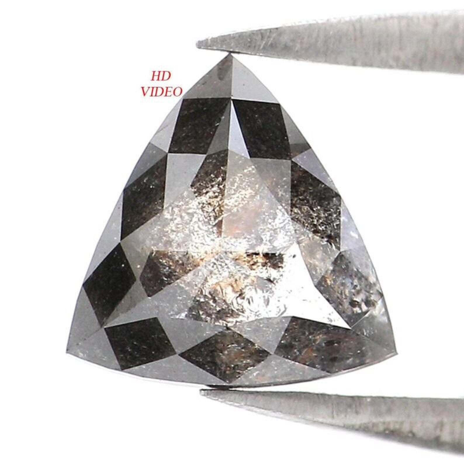 0.87 Ct Natural Loose Triangle Shape Diamond Salt And Pepper Triangle Diamond 6.60 MM Natural Black Grey Triangle Rose Cut Diamond NQ9341