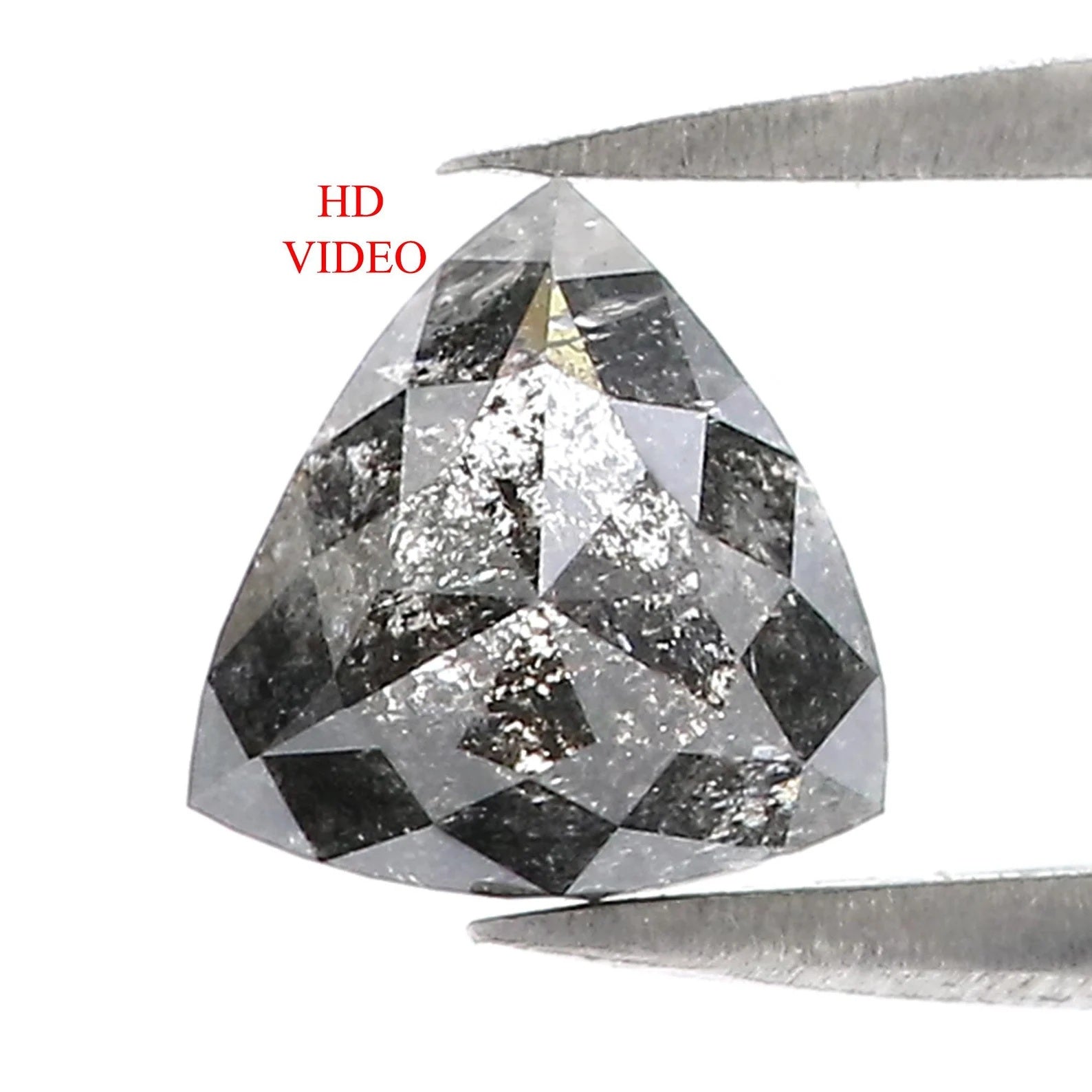 1.27 Ct Natural Loose Diamond Triangle Shape Diamond Salt And Pepper Diamond 7.00 MM Natural Black Grey Triangle Rose Cut Diamond QN9661