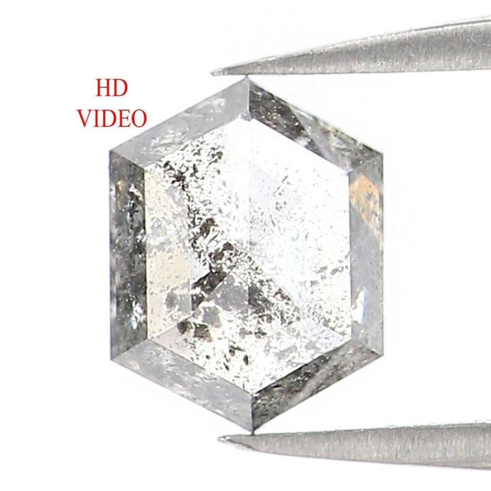 0.58 Ct Natural Loose Hexagon Shape Diamond Salt And Pepper Hexagon Diamond 5.70 MM Natural Black Grey Color Hexagon Rose Cut Diamond QN1564