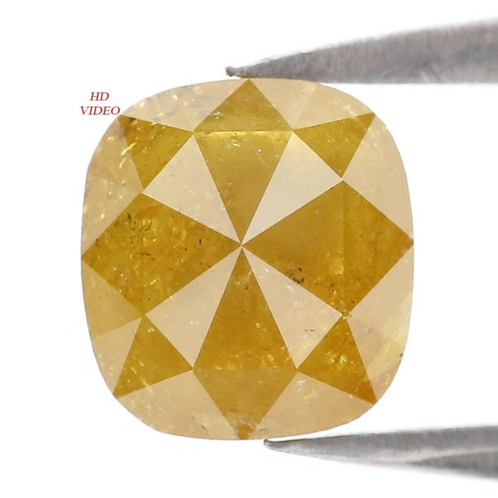 1.81 Ct Natural Loose Cushion Shape Diamond Yellow Color Cushion Cut Diamond 7.10 MM Natural Yellow Color Cushion Rose Cut Diamond NQ156