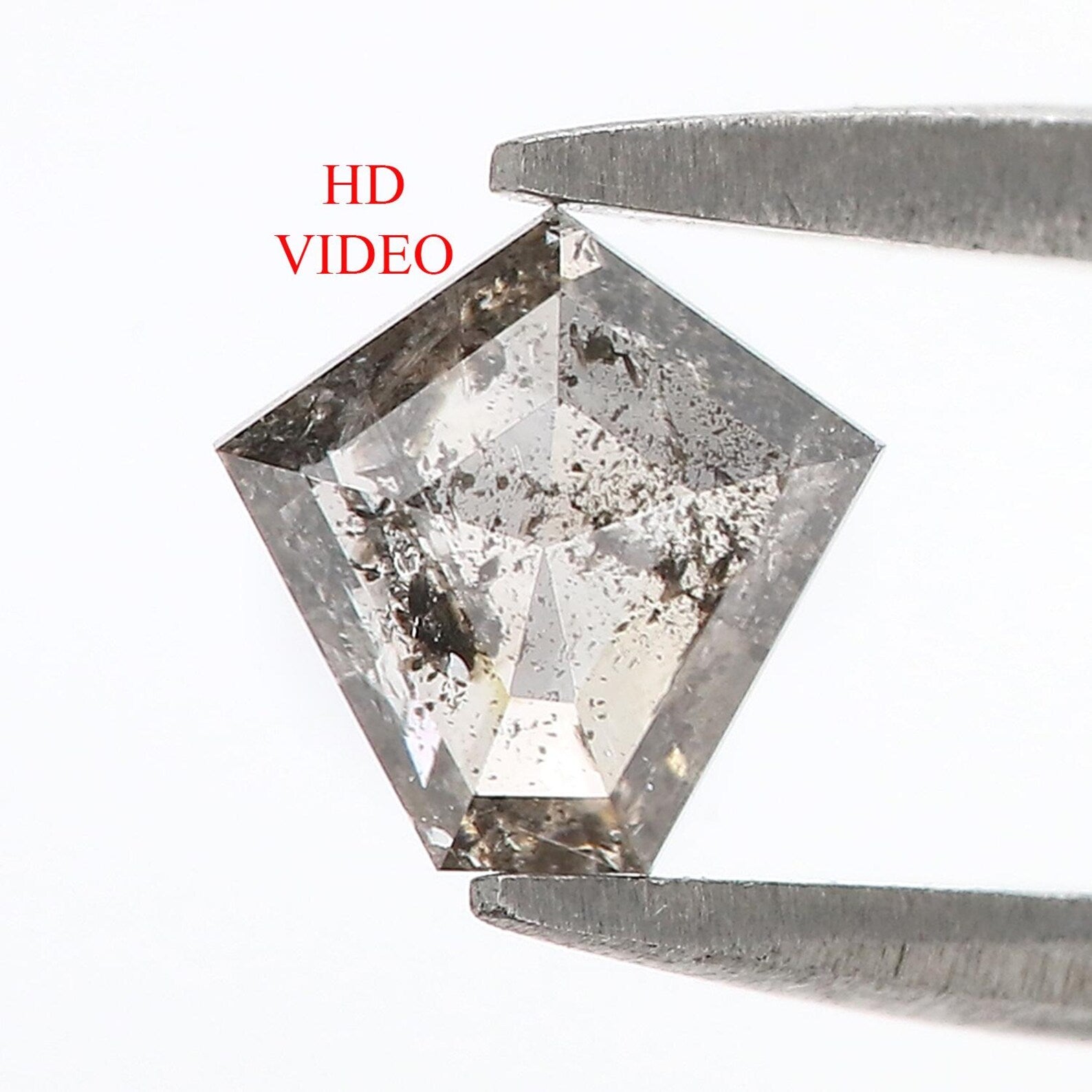 0.70 CT Natural Loose Pentagon Diamond Salt And Pepper Pentagon Diamond 6.35 MM Natural Black Gray Color Pentagon Rose Cut Diamond NQ1373