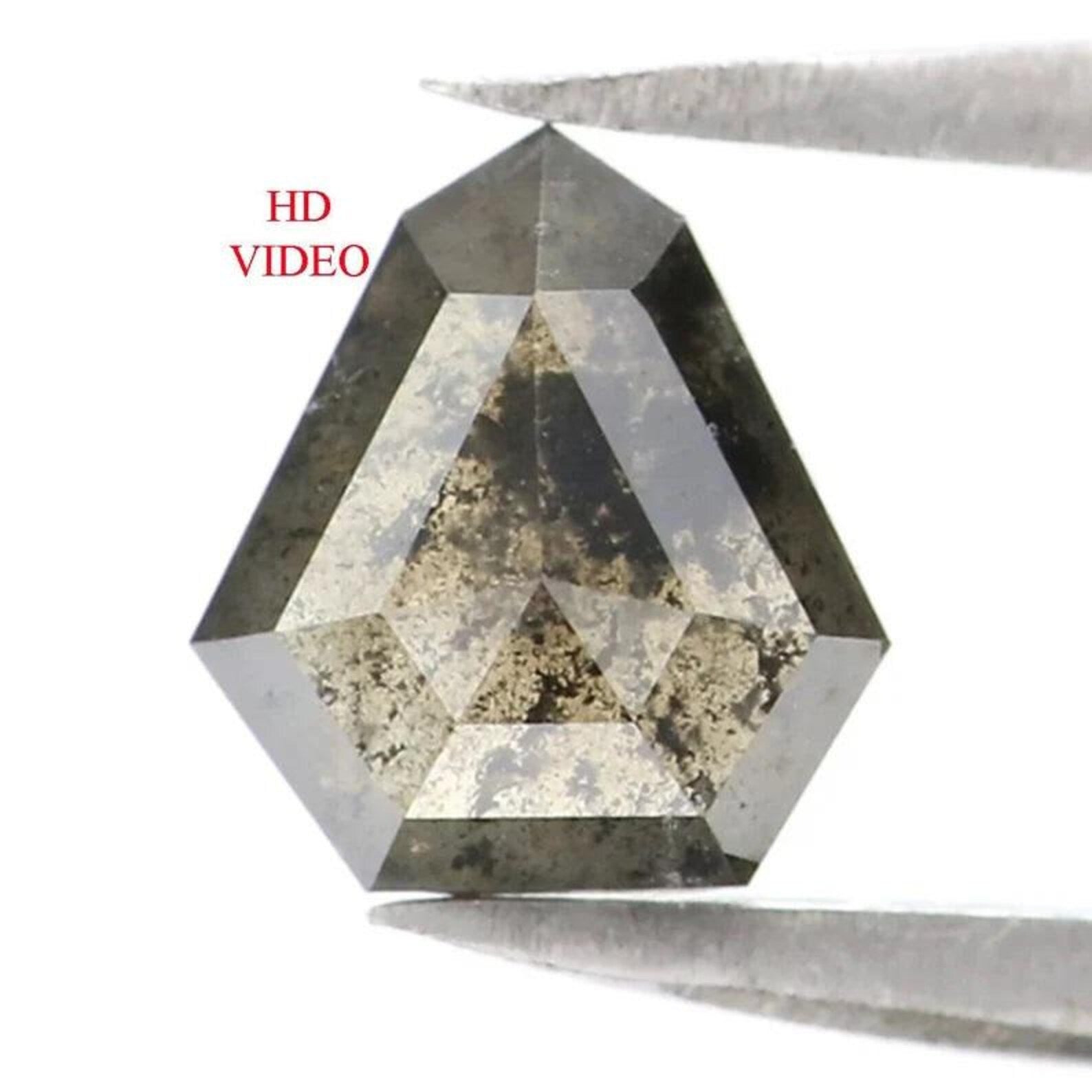 0.98 CT Natural Loose Shield Shape Diamond Salt And Pepper Shield Diamond 7.00 MM Natural Black Grey Color Shield Rose Cut Diamond NQ9367