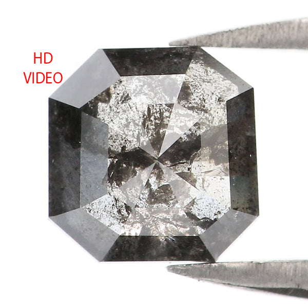 0.86 CT Natural Loose Emerald Shape Diamond Salt And Pepper Emerald Diamond 5.90 MM Black Grey Color Emerald Shape Rose Cut Diamond LQ6485