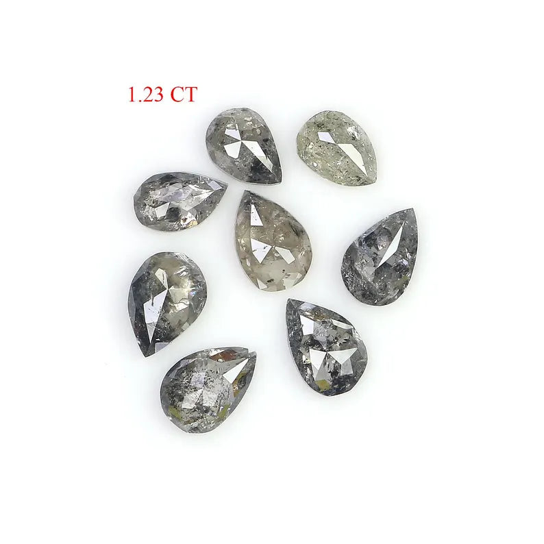 1.23 CT Natural Loose Pear Shape Diamond Salt And Pepper Pear Diamond 3.85 MM Natural Loose Black Gray Color Pear Rose Cut Diamond NQ1894