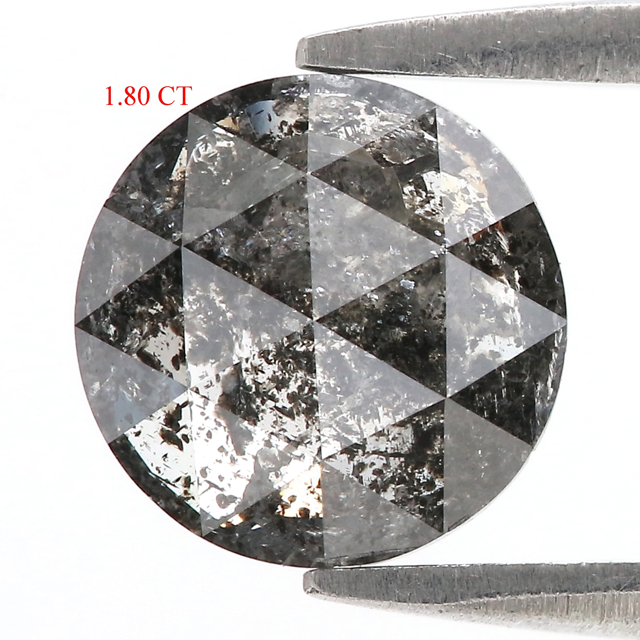 Natural Round Salt and Pepper Diamond 1.80 CT Loose Rose Cut Black Gray Stone 8.20 MM Rustic Diamond For Custom Engagement Ring L3681