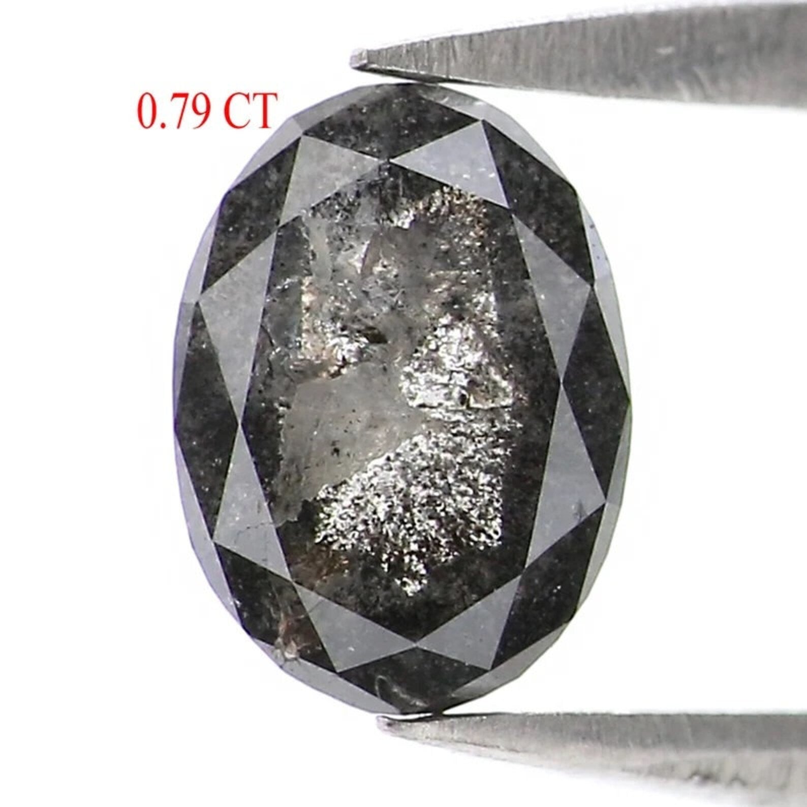 0.79 CT Natural Loose Oval Shape Diamond Salt And Pepper Oval Cut Diamond 6.90 MM Natural Black Grey Color Oval Rose Cut Diamond NQ2462