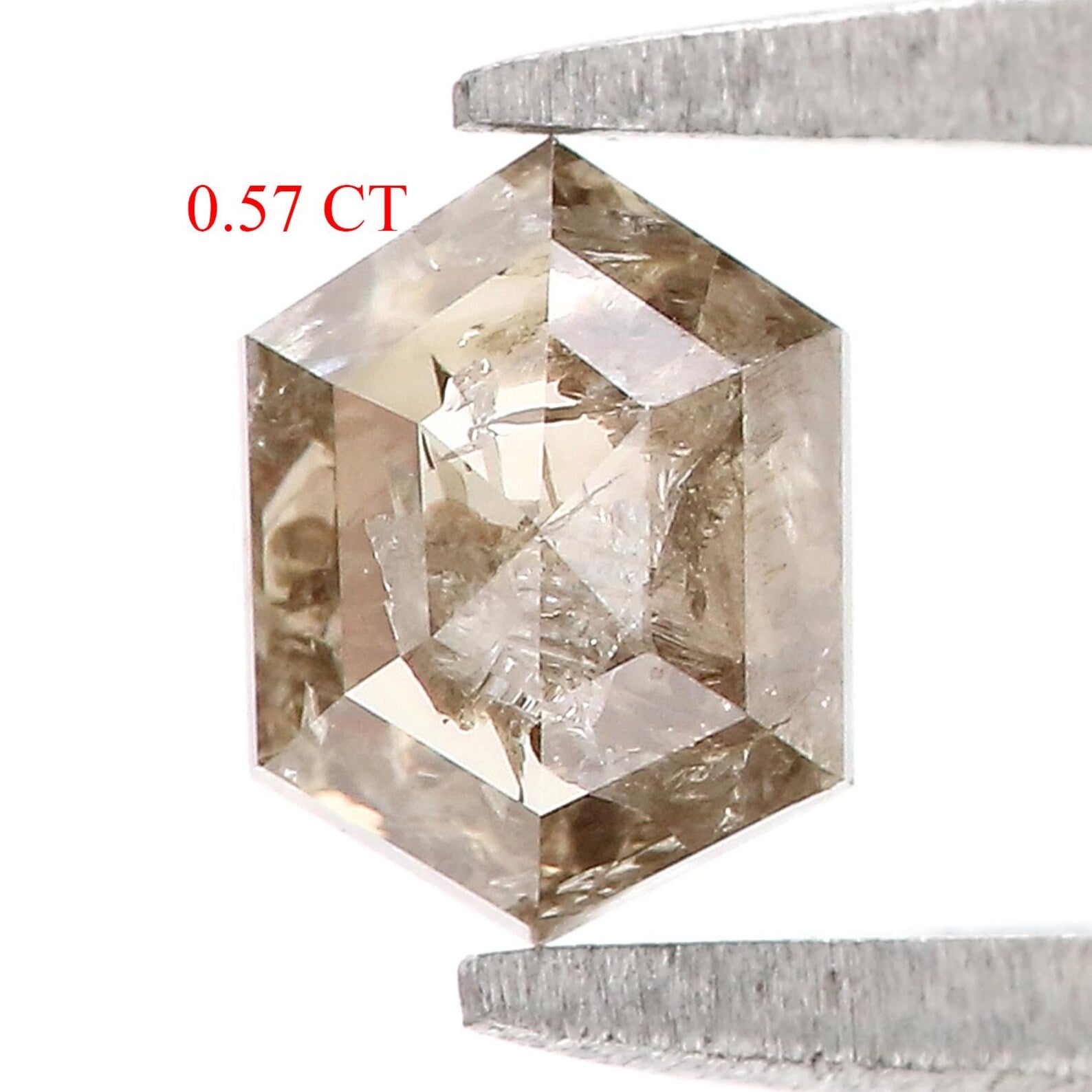 0.57 CT Natural Loose Hexagon Shape Diamond Salt And Pepper Hexagon Diamond 5.75 MM Natural Black Grey Color Hexagon Rose Cut Diamond QN534