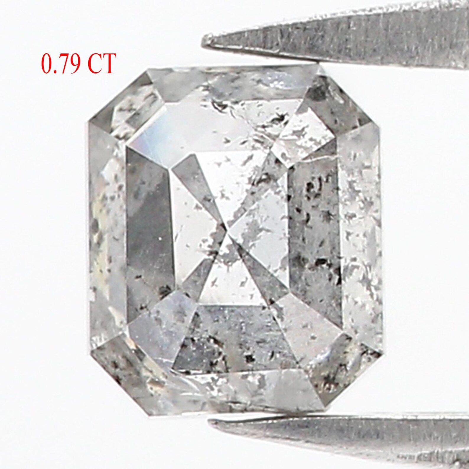 0.79 CT Natural Loose Emerald Shape Diamond Salt And Pepper Emerald Cut Diamond 5.50 MM Black Grey Color Emerald Rose Cut Diamond QN8837