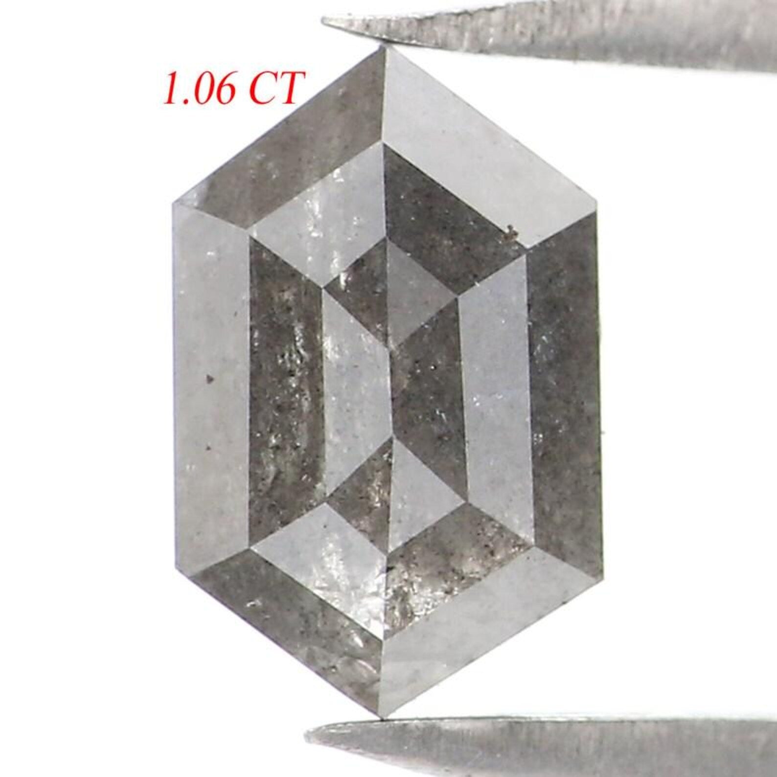 1.06 CT Natural Loose Hexagon Shape Diamond Salt And Pepper Hexagon Cut Diamond 7.70 MM Natural Grey Color Hexagon Rose Cut Diamond NQ7118