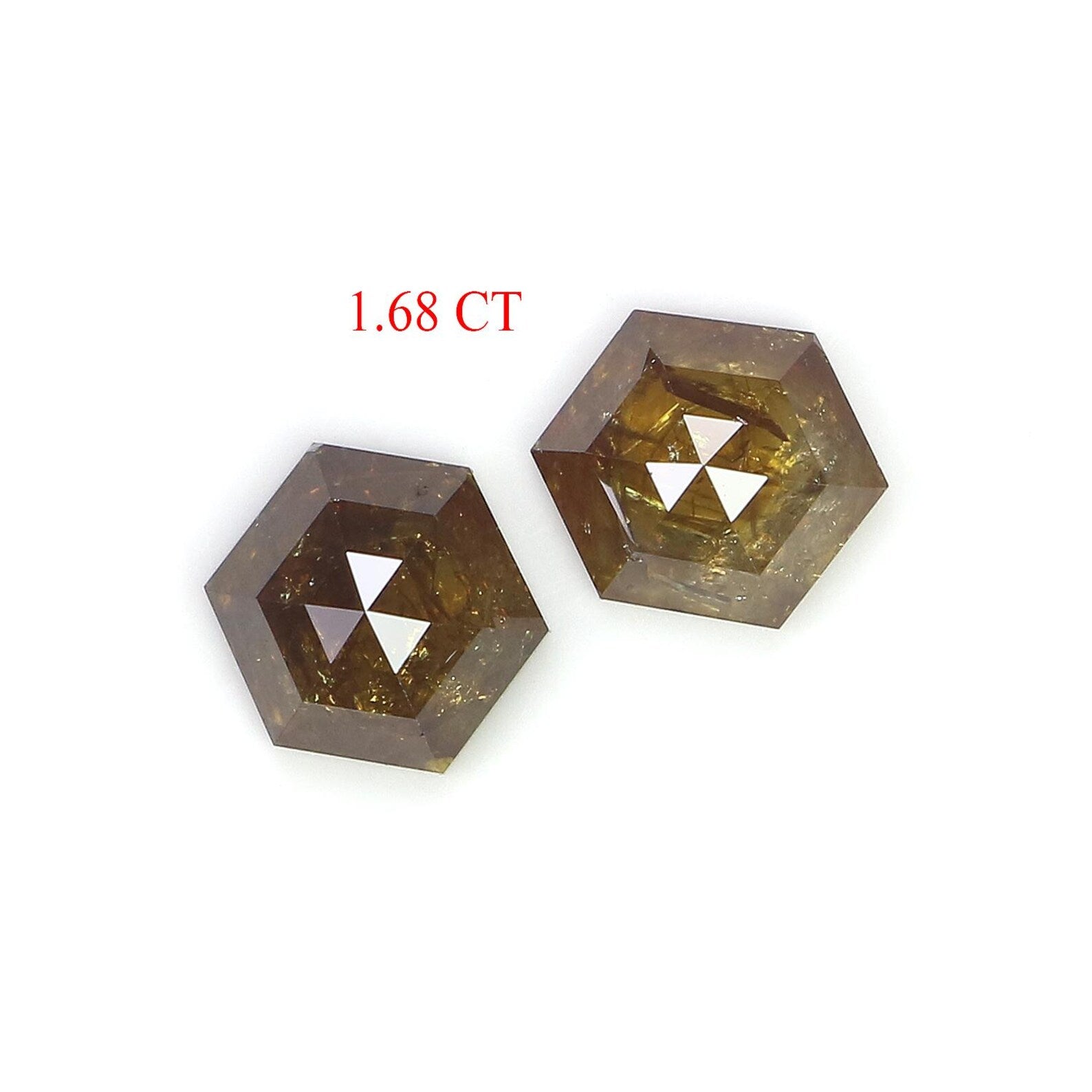 1.68 CT Natural Loose Hexagon Shape Pair Diamond Yellow Color Hexagon Diamond 5.70 MM Natural Brown Color Hexagon Rose Cut Diamond NQ8000