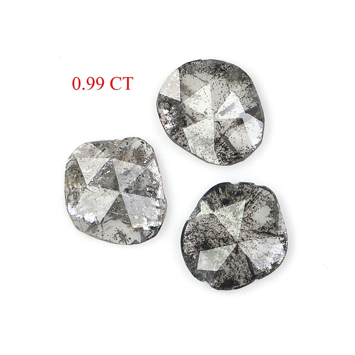 0.99 CT Natural Loose Slice Shape Diamond Salt And Pepper Slice Uncut Diamond 6.65 MM Natural Black Grey Diamond Irregular Cut Diamond L3561