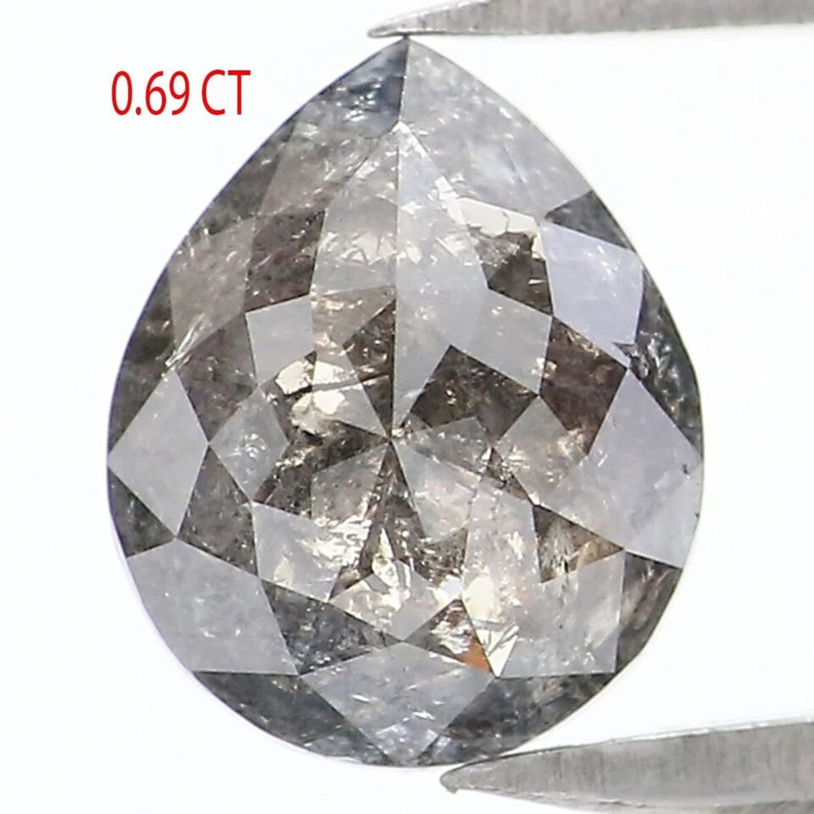 0.69 Ct Natural Loose Pear Shape Diamond Salt And Pepper Pear Diamond 6.90 MM Natural Loose Black Grey Color Pear Rose Cut Diamond NQ9234