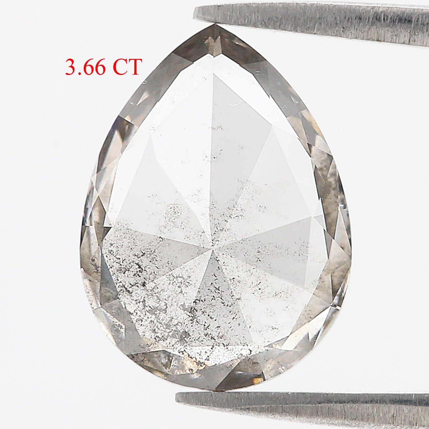3.66 CT Pear Rose Cut Salt And Pepper Lab Grown 14.75 MM Loose Diamond CVD Fancy Black Grey Color Lab Created Antique Cut Diamonds L3578