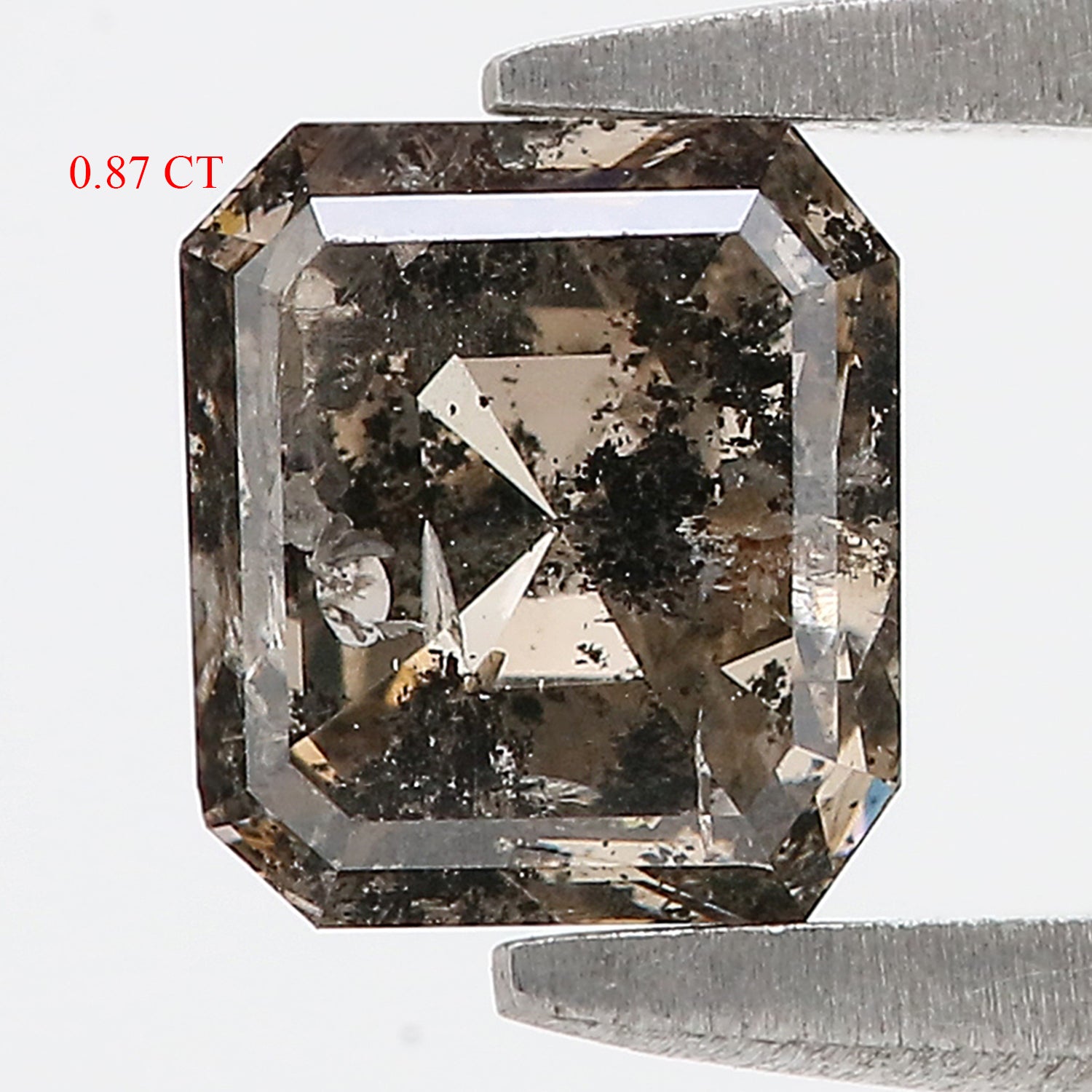 0.87 CT Natural Loose Emerald Shape Diamond Salt And Pepper Emerald Diamond 5.60 MM Black Grey Color Emerald Shape Rose Cut Diamond QL9510
