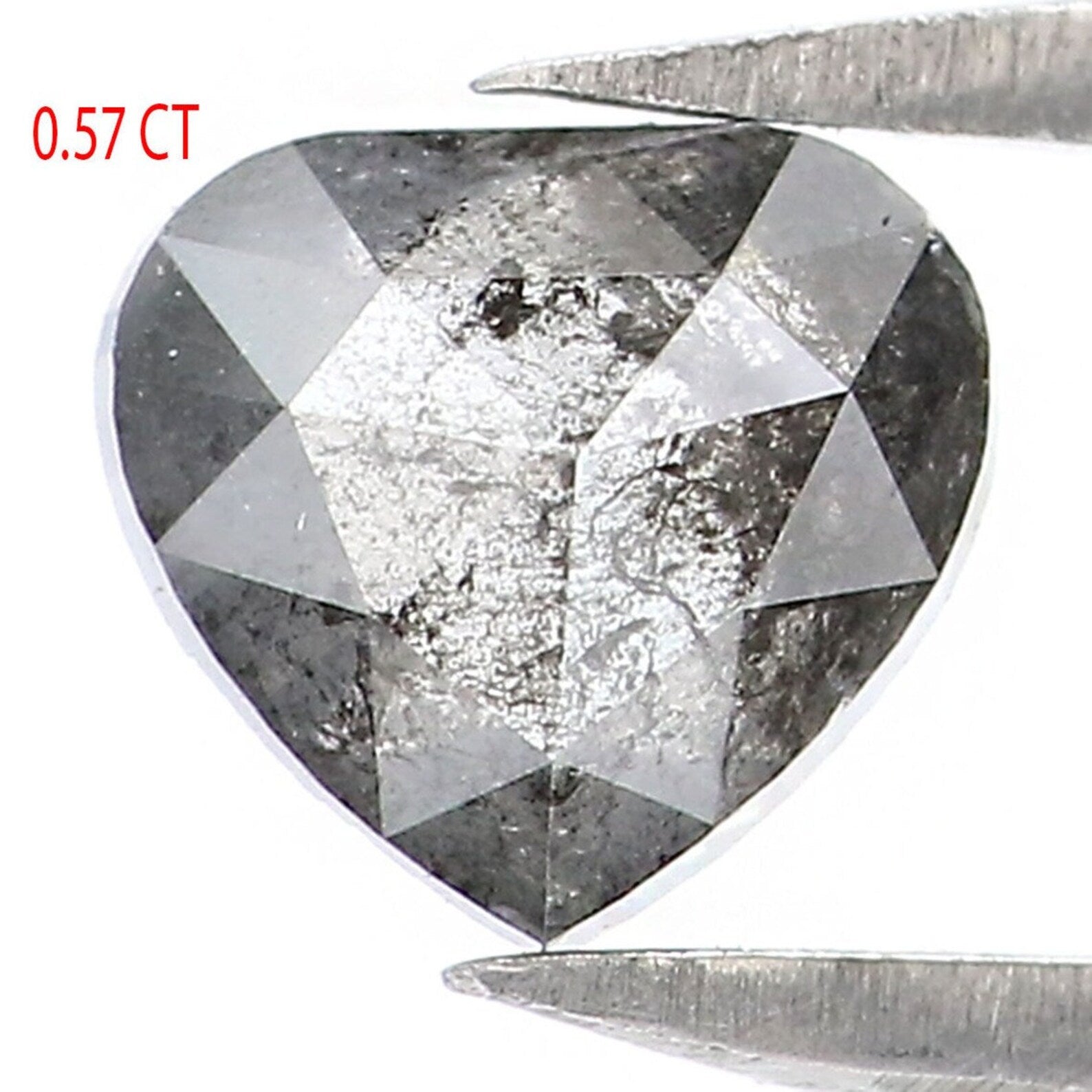 0.57 CT Natural Loose Heart Shape Diamond Salt And Pepper Heart Diamond Diamond 5.40 MM Black Grey Color Heart Shape Rose Cut Diamond NQ9458
