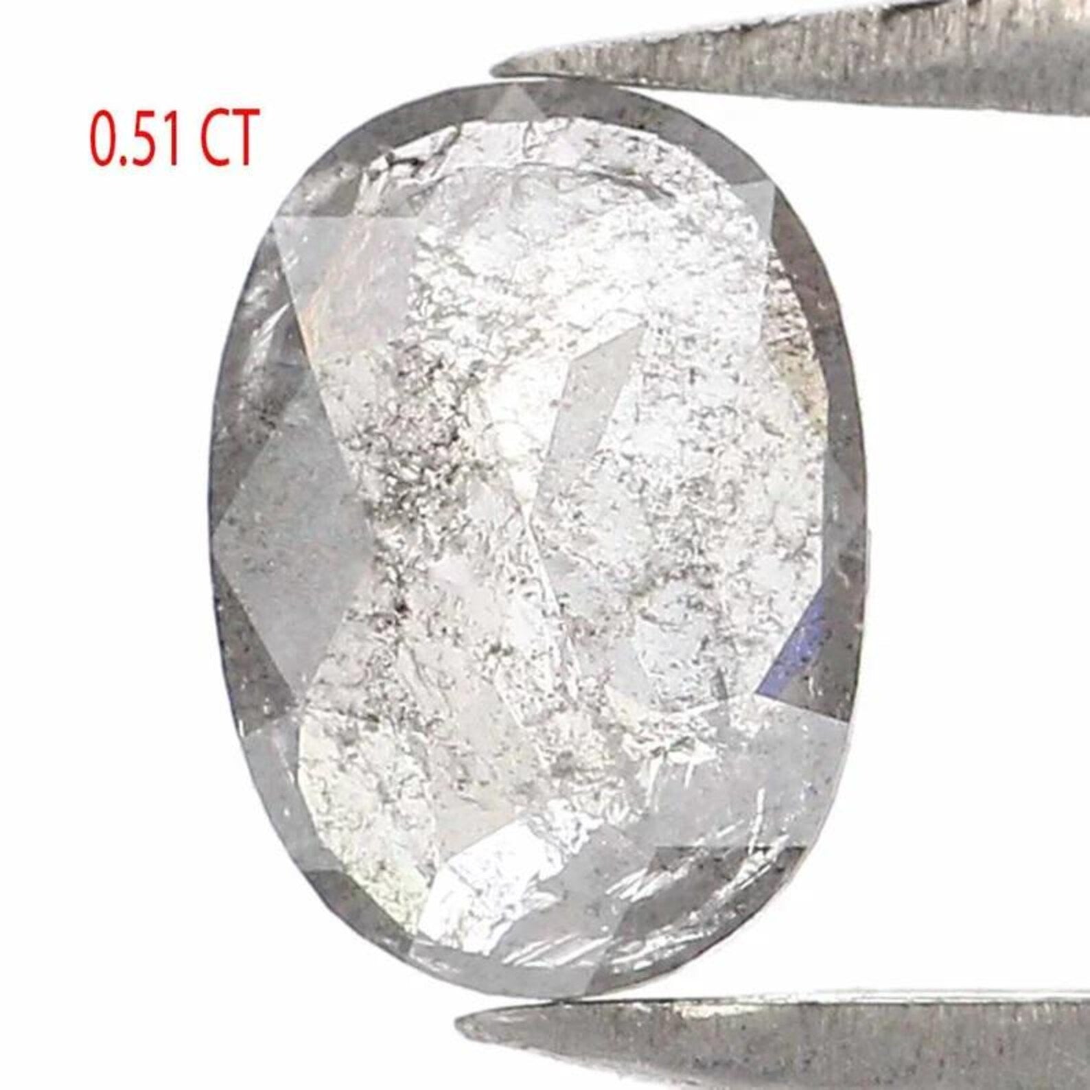 0.51 CT Natural Loose Oval Shape Diamond Salt And Pepper Oval Diamond 6.40 MM Natural Loose Black Grey Color Oval Rose Cut Diamond NQ9173