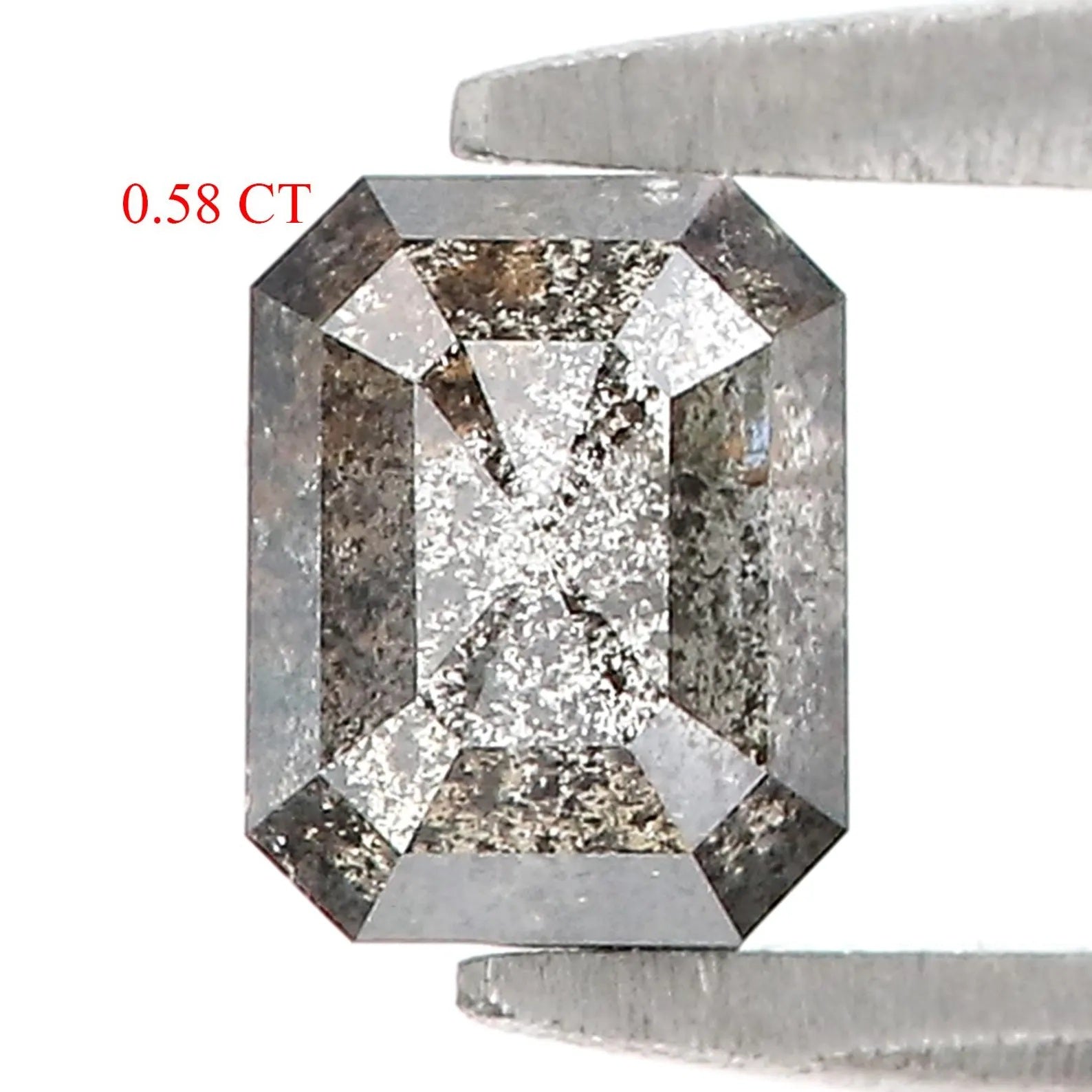 0.58 CT Natural Loose Emerald Shape Diamond Salt And Pepper Diamond 4.95 MM Natural Loose Black Grey Color Emerald Rose Cut Diamond QN636
