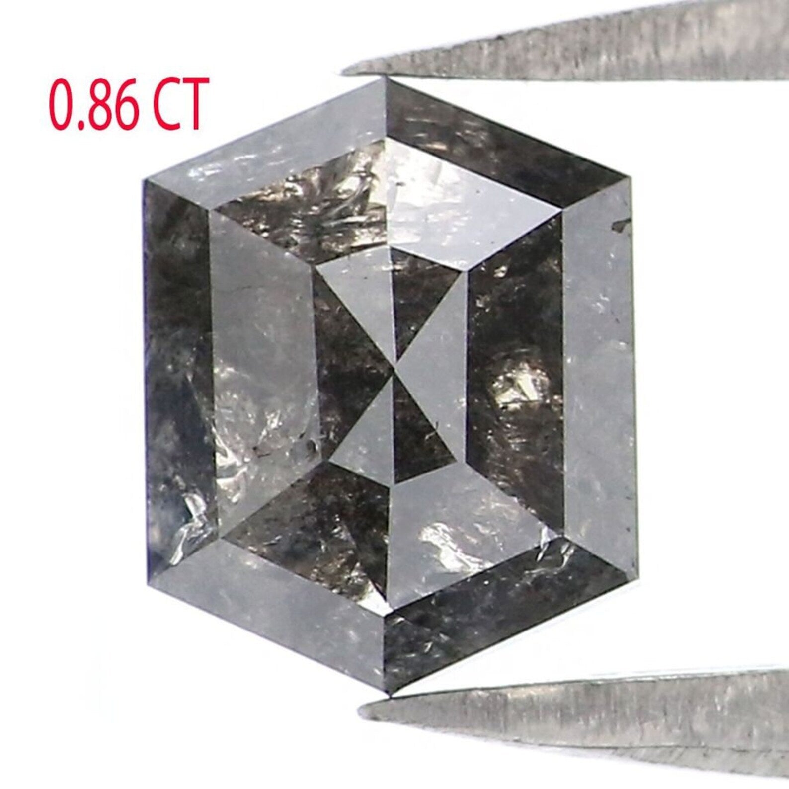 0.86 Ct Natural Loose Hexagon Shape Diamond Salt And Pepper Hexagon Diamond 6.55 MM Natural Black Grey Color Hexagon Rose Cut Diamond NQ2064