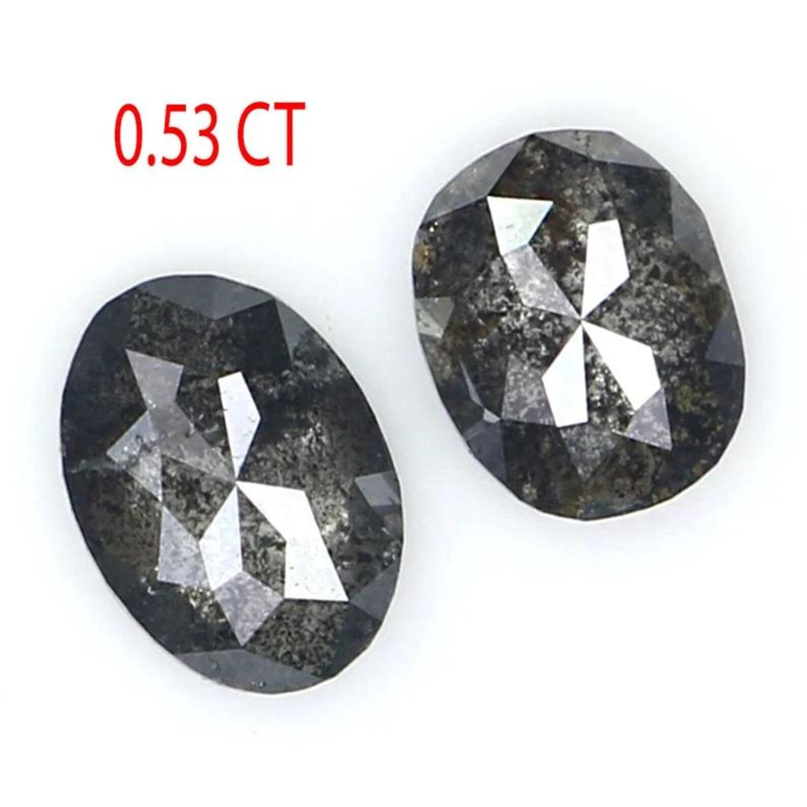 0.53 CT Natural Loose Oval Cut Pair Diamond Salt And Pepper Oval Shape Diamond 4.65 MM Natural Black Grey Color Oval Rose Cut Diamond NQ2107