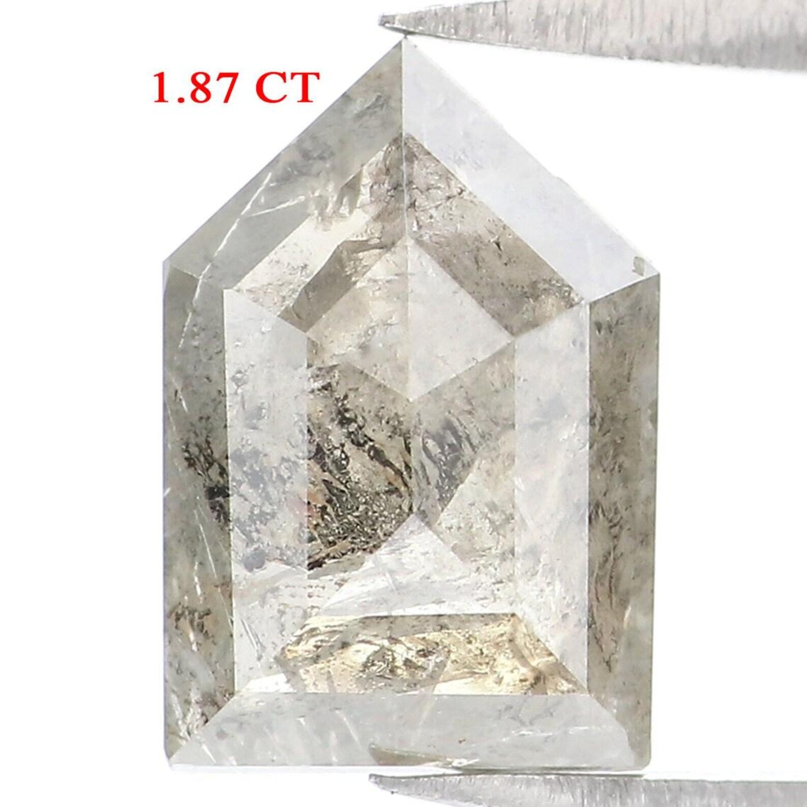 1.87 CT Natural Loose Shield Shape Diamond Salt And Pepper Shield Diamond 9.65 MM Natural Black Grey Color Shield Rose Cut Diamond NQ9321