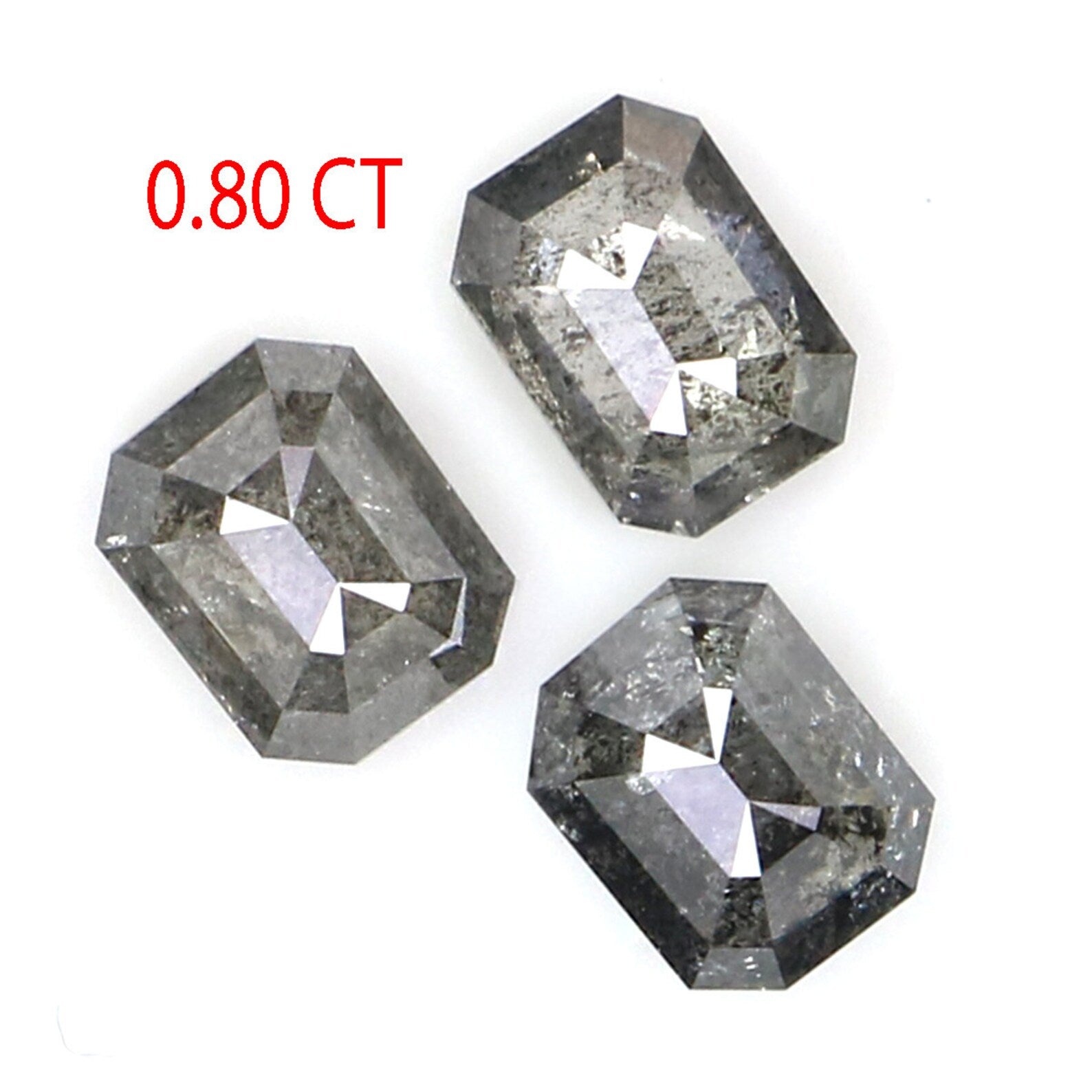 Natural Loose Emerald Salt And Pepper Diamond Black Grey Color 0.80 CT 4.08 MM Emerald Shape Rose Cut Diamond KDN2160