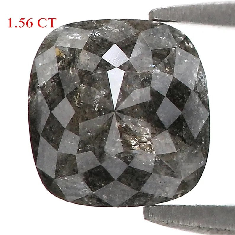 1.56 CT Natural Loose Cushion Shape Diamond Salt And Pepper Cushion Diamond 7.10 MM Natural Black Gray Color Cushion Rose Cut Diamond NQ9401