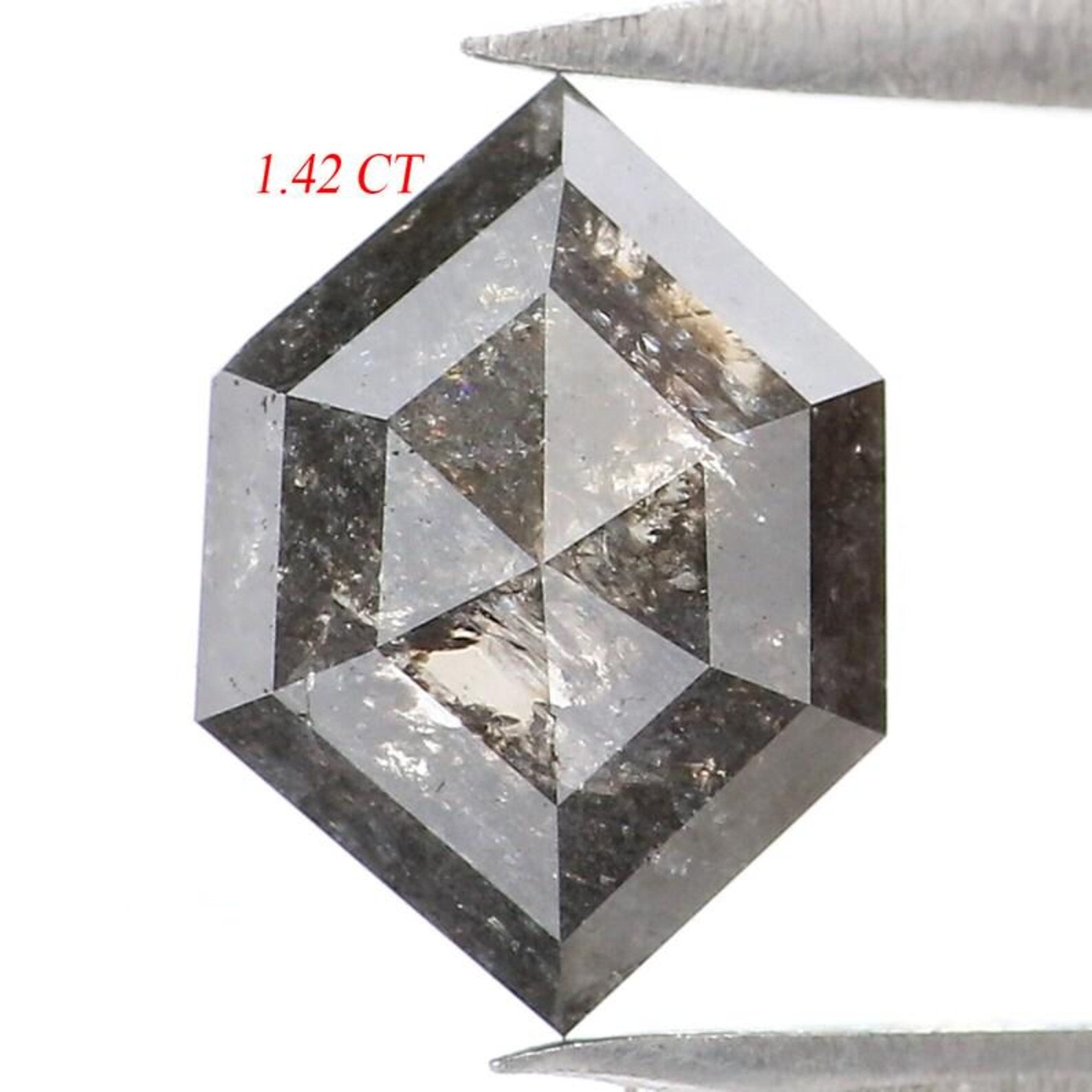 1.42 CT Natural Loose Hexagon Shape Diamond Salt And Pepper Hexagon Diamond 9.05 MM Natural Black Grey Color Hexagon Rose Cut Diamond NQ9441