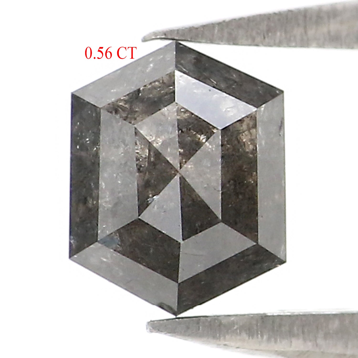 0.56 CT Natural Loose Hexagon Shape Diamond Salt And Pepper Hexagon Diamond 5.40 MM Natural Black Grey Color Hexagon Rose Cut Diamond KQ2705