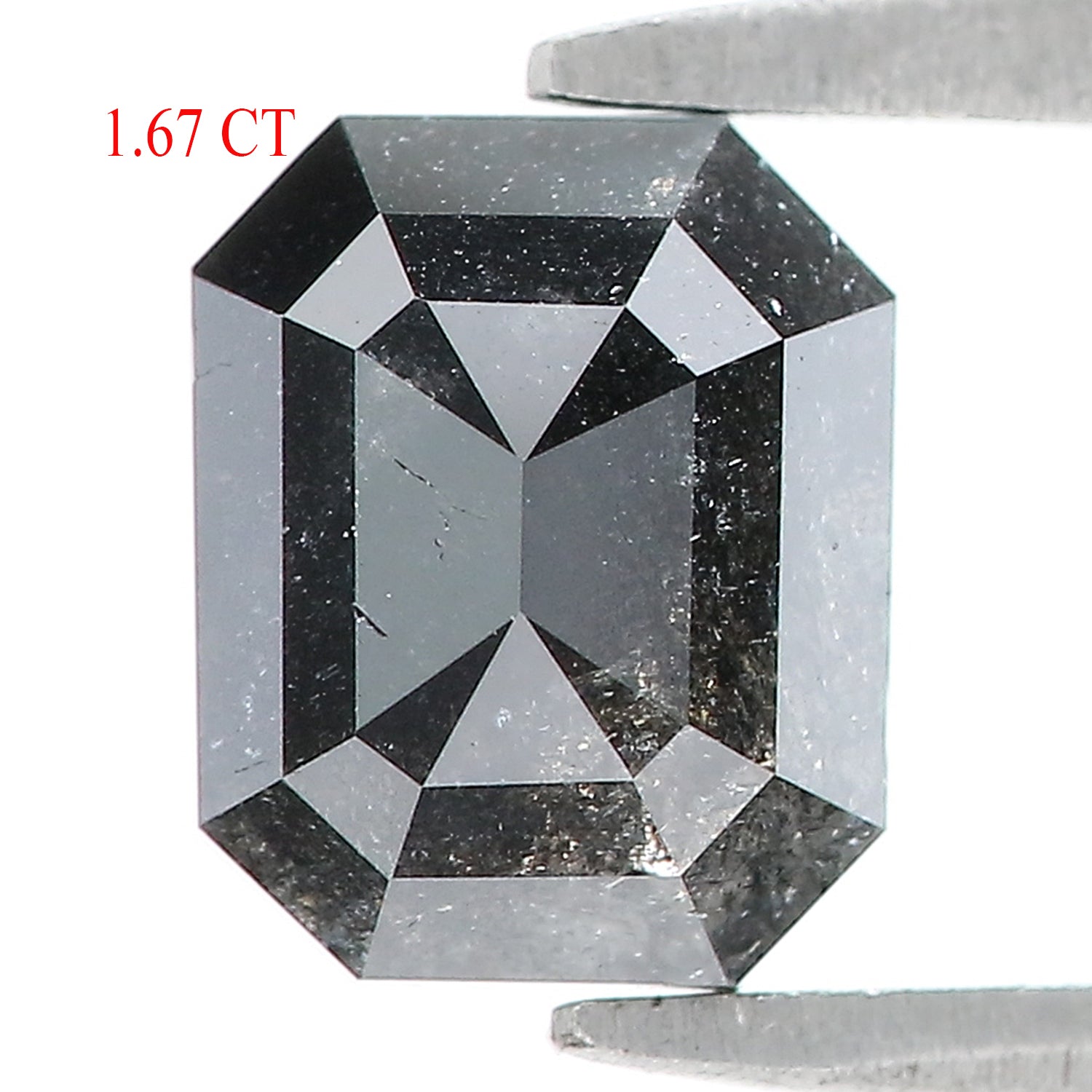 1.67 CT Natural Loose Emerald Shape Diamond Salt And Pepper Emerald Shape Diamond 7.35 MM Black Grey Color Emerald Rose Cut Diamond QL1555