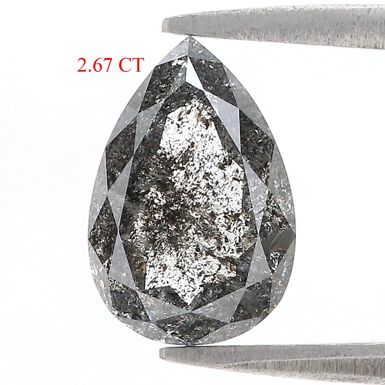 2.67 Ct Natural Loose Pear Shape Diamond Salt And Pepper Pear Cut Diamond 10.70 MM Natural Black Grey Color Pear Rose Cut Diamond L3607