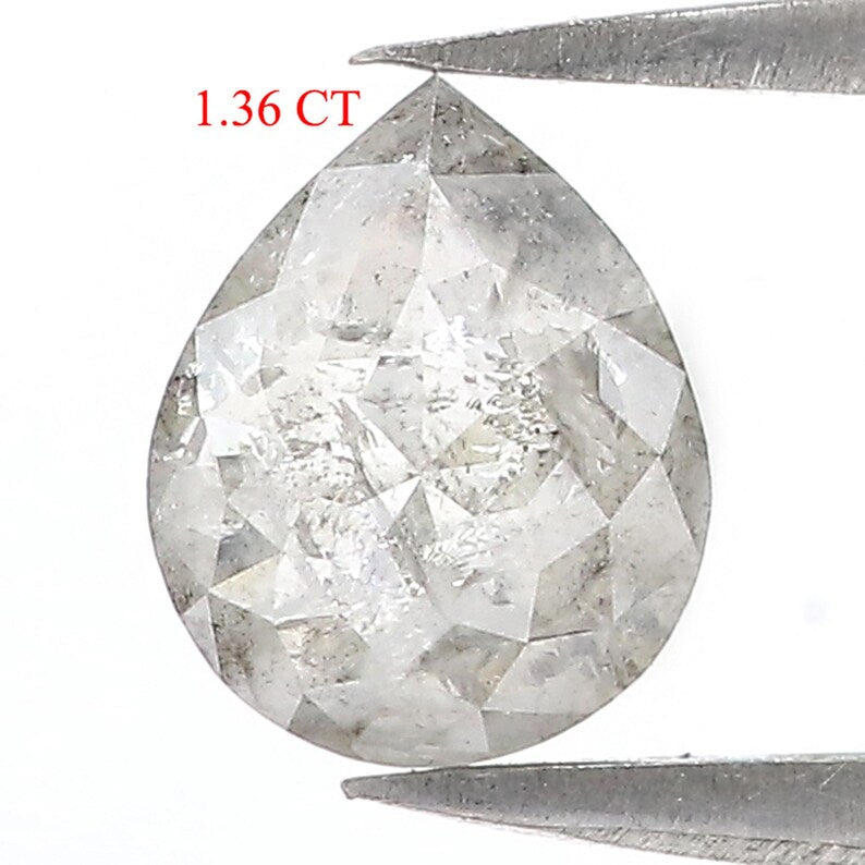 1.36 Ct Natural Loose Pear Shape Diamond Grey Color Pear Cut Diamond 8.00 MM Natural Loose Diamond Grey Pear Shape Rose Cut Diamond QN9219