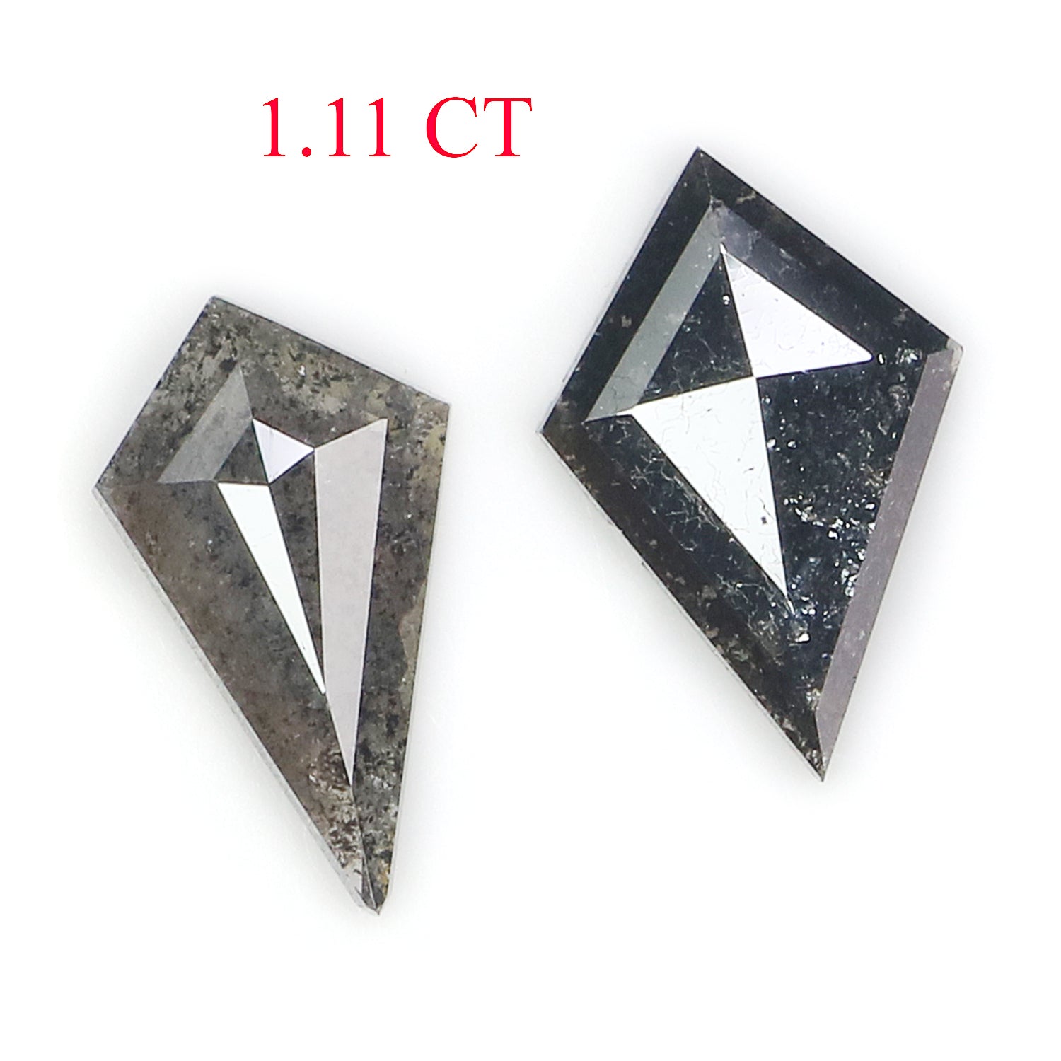 1.11 CT Natural Loose Kite Cut Pair Diamond Salt And Pepper Kite Shape Diamond 9.50 MM Natural Black Grey Color Kite Rose Cut Diamond N2604