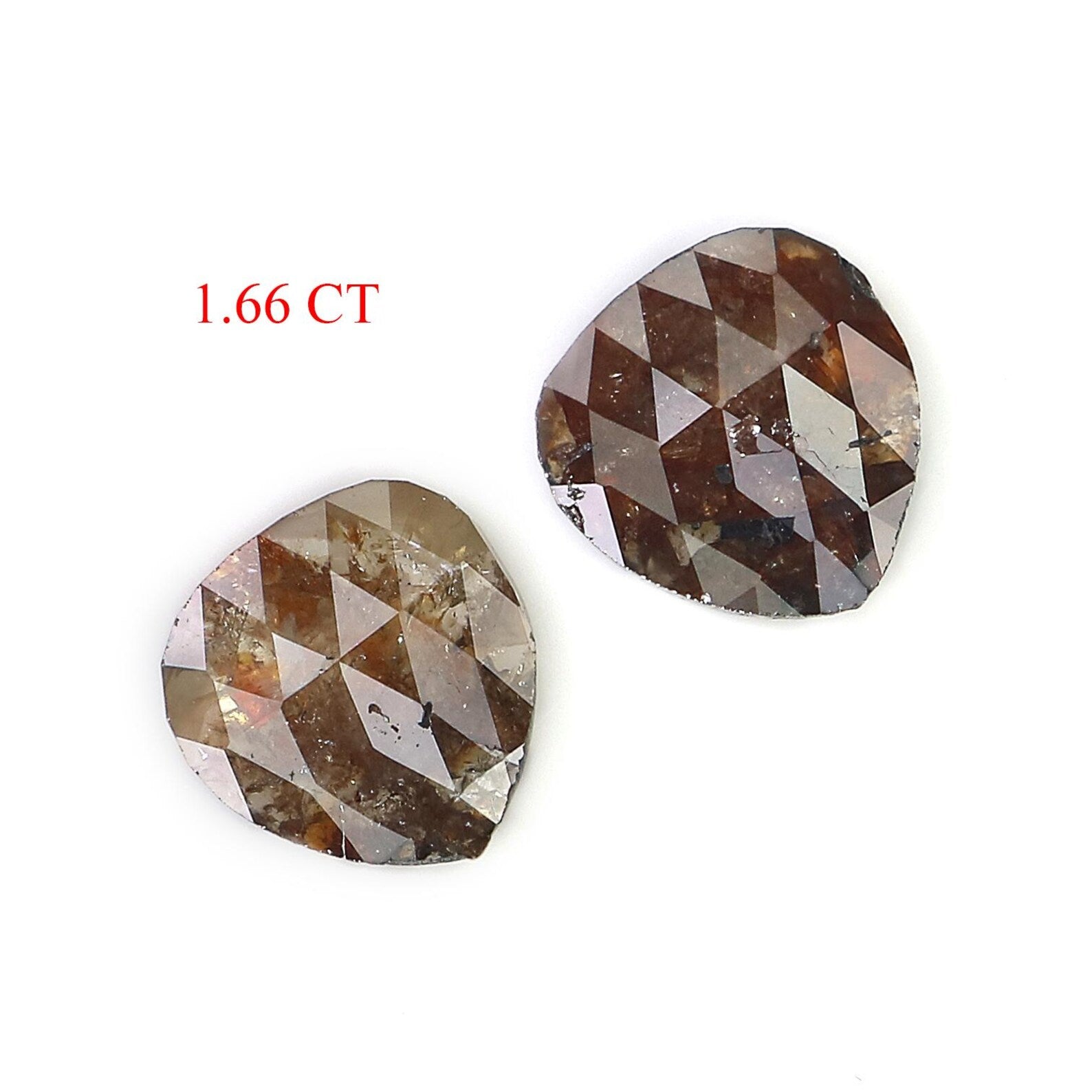 1.66 CT Natural Loose Heart Shape Pair Diamond Brown Color Heart Diamond 6.90 MM Natural Diamond Brown Color Heart Rose Cut Diamond NQ8367