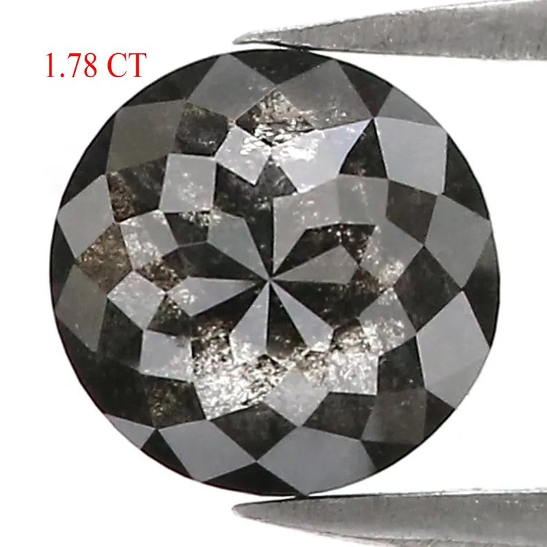 1.78 CT Natural Loose Round Rose Cut Diamond Salt And Pepper Round Shape Diamond 7.20 MM Natural Black Grey Color Rose Cut Diamond QN9666