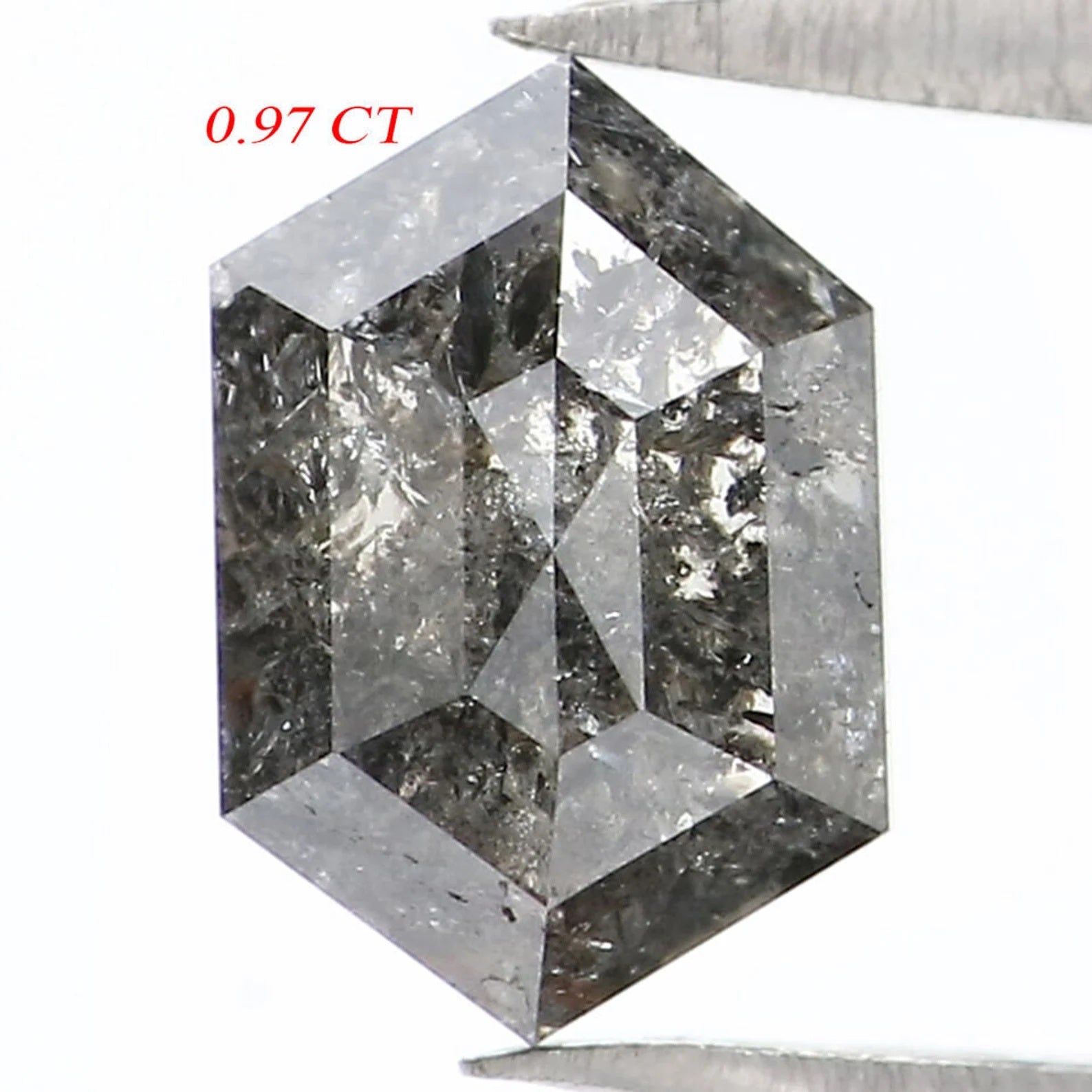 0.97 CT Natural Loose Hexagon Shape Diamond Salt And Pepper Hexagon Cut Diamond 7.40 MM Natural Diamond Black Grey Hexagon Diamond QN9282
