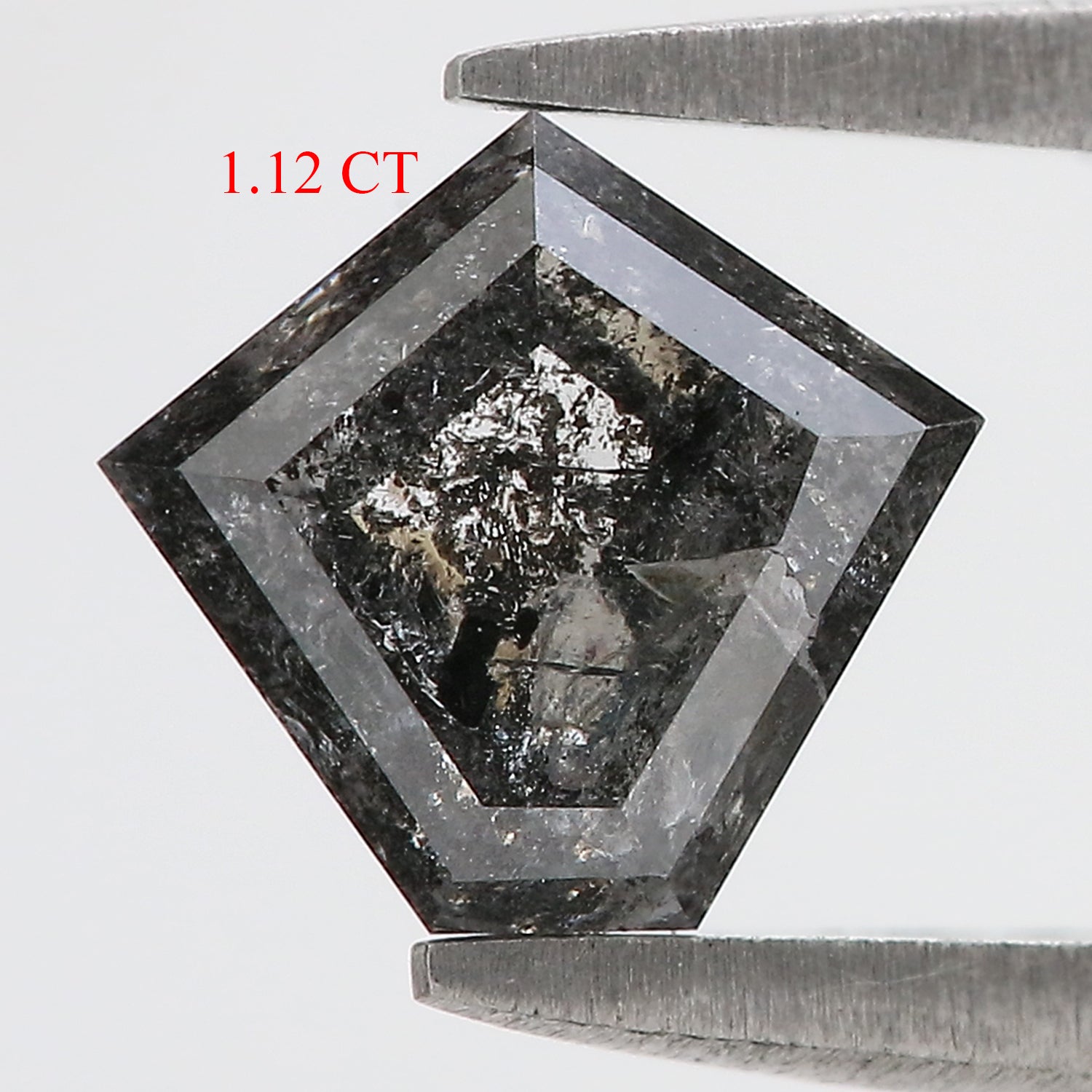 1.12 Ct Natural Loose Pentagon Shape Diamond Salt And Pepper Pentagon Cut Diamond 6.85 MM Black Gray Color Pentagon Rose Cut Diamond QL1501