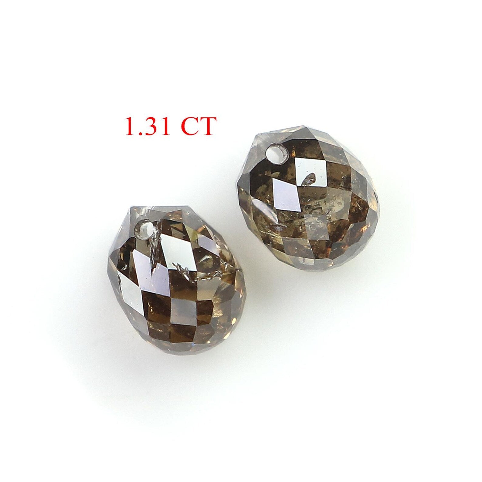 1.31 CT Natural Loose Drop Shape Pair Diamond Brown Color briolette Diamond 4.75 MM Natural Diamond Brown Color Drop Rose Cut Diamond NQ856