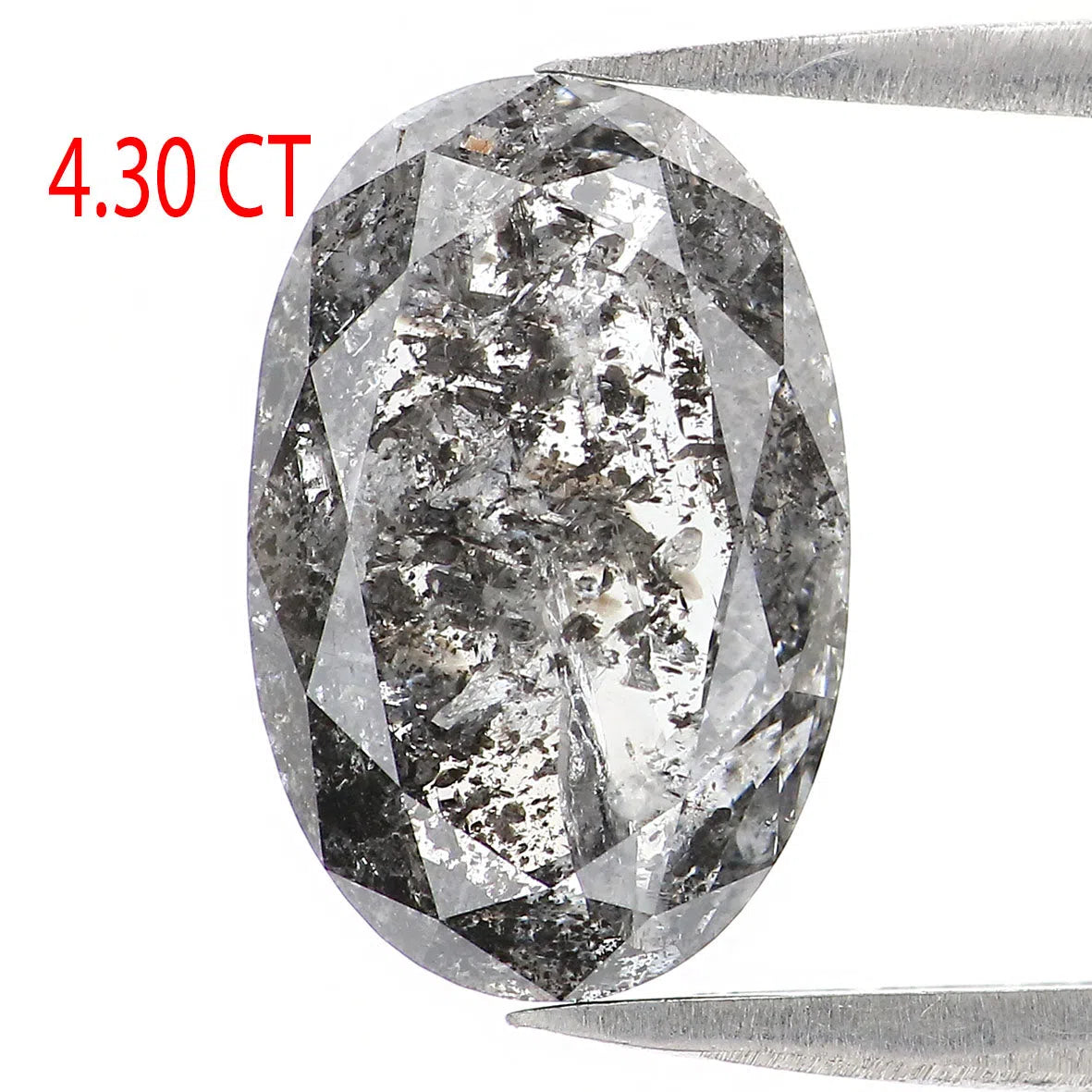 Natural Loose Oval Salt And Pepper Black Grey Color Diamond 4.30 CT 12.72 MM Oval Shape Rose Cut Diamond KDL2429