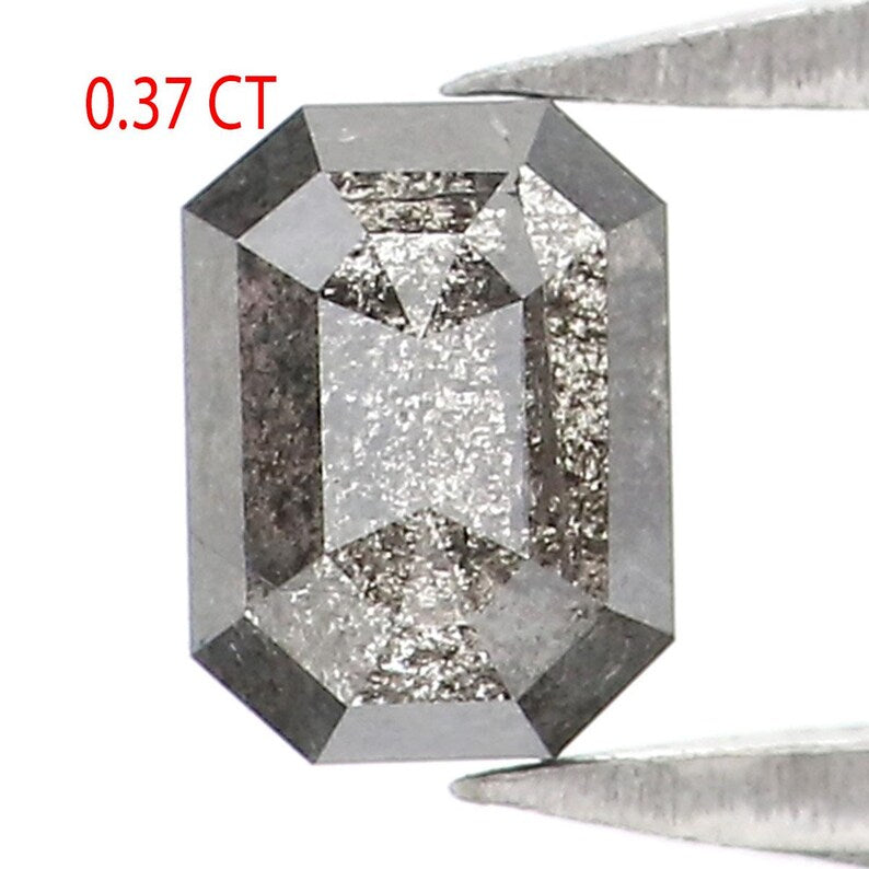 0.37 CT Natural Loose Emerald Shape Diamond Salt And Pepper Emerald Diamond 4.55 MM Natural Black Grey Color Emerald Rose Cut Diamond NQ2124
