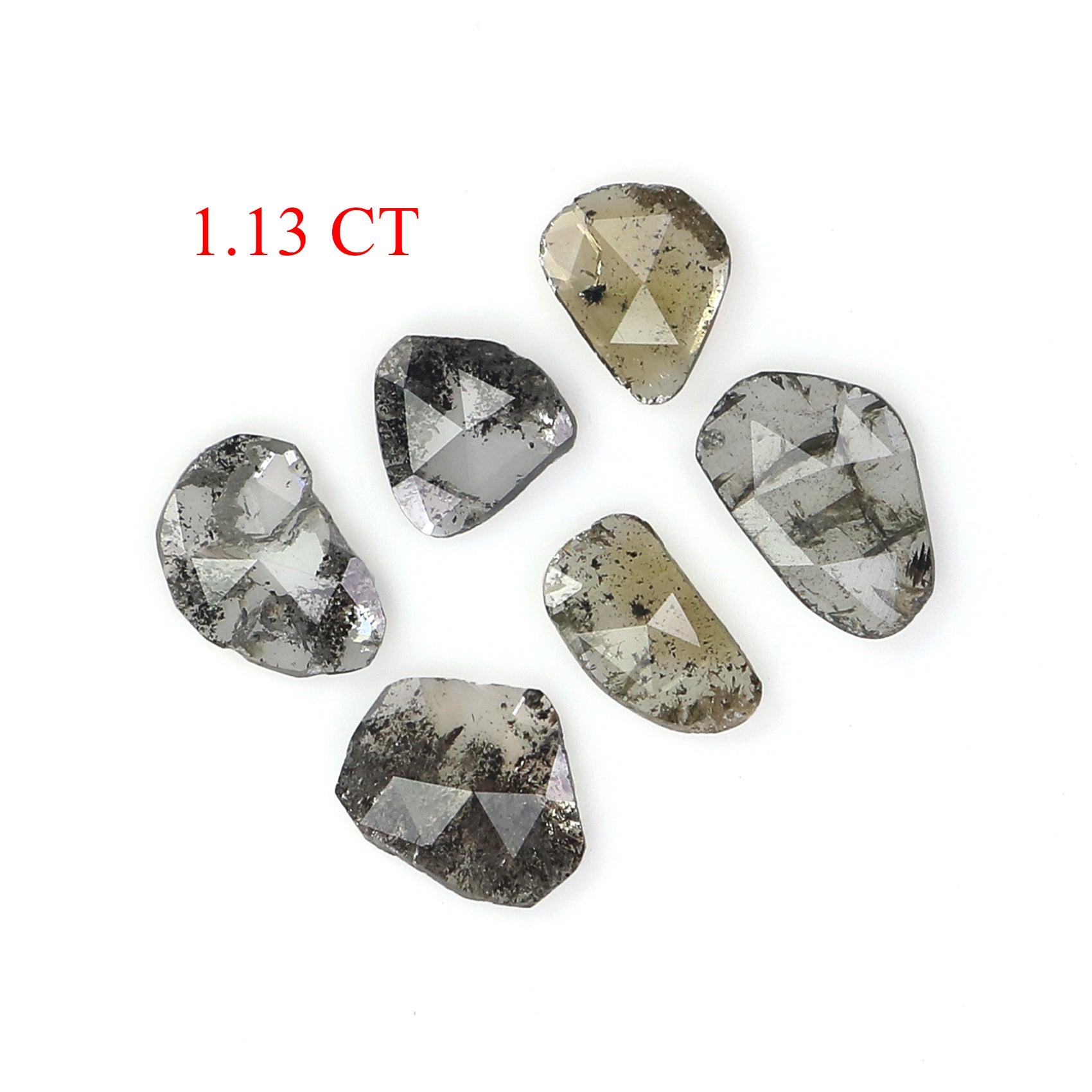1.13 CT Natural Loose Slice Shape Diamond Salt And Pepper Slice Uncut Diamond 6.30 MM Natural Black Grey Diamond Irregular Cut Diamond L3512