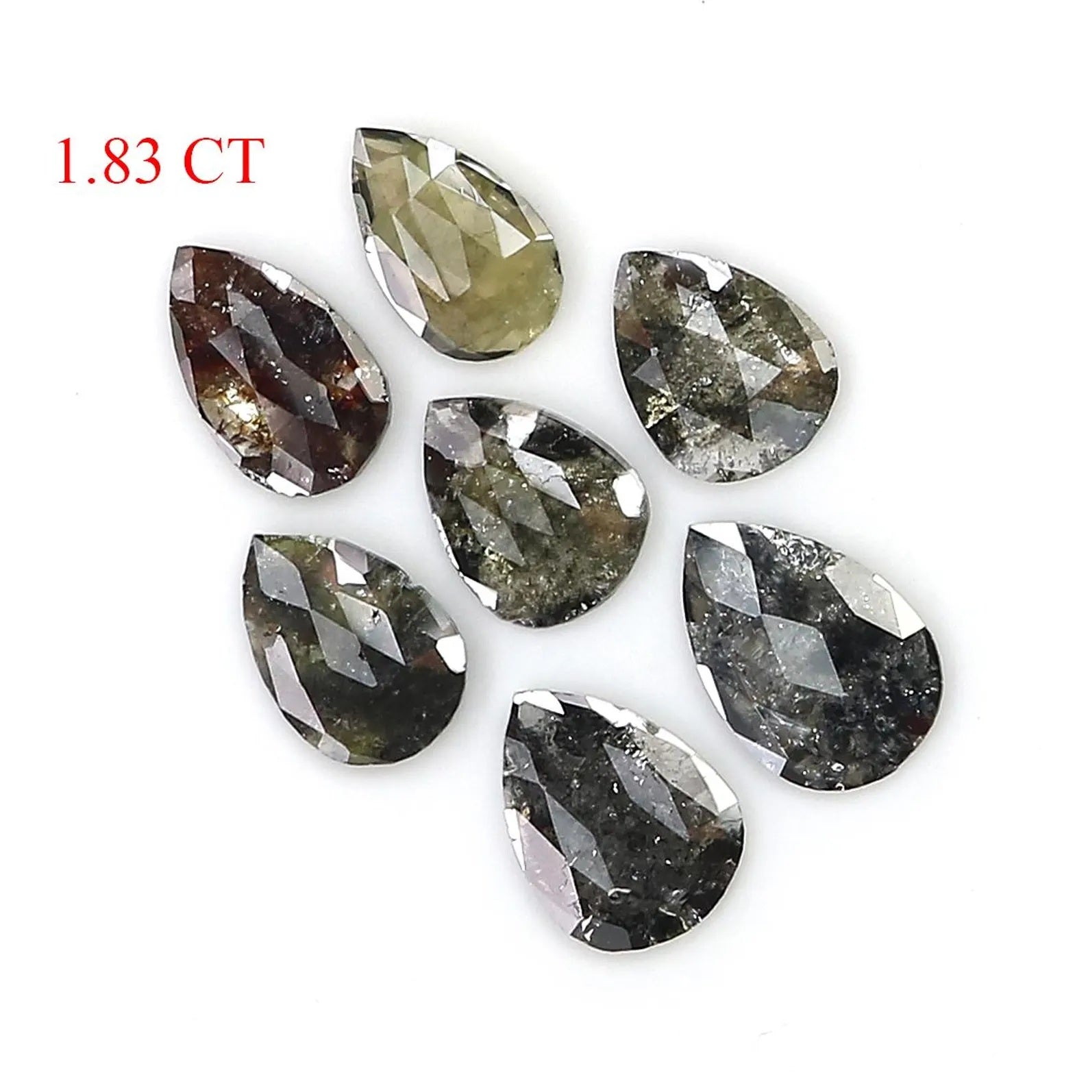 1.83 CT Natural Loose Pear Shape Diamond Salt And Pepper Pear Diamond 7.55 MM Natural Loose Black Grey Color Pear Rose Cut Diamond NQ2538