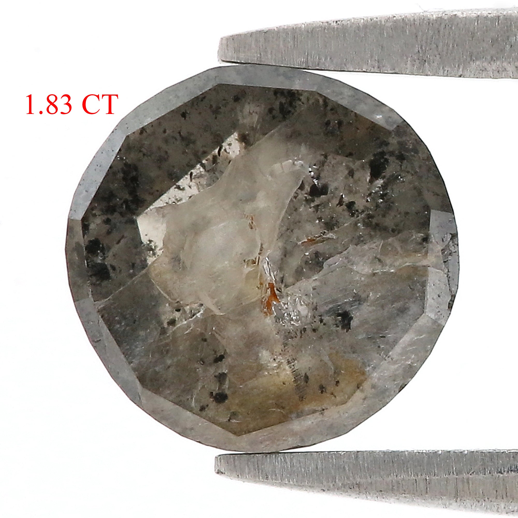 Natural Round Salt and Pepper Diamond 1.83 CT Loose Round Rose Cut Black Grey Stone 7.80 MM Rustic Diamond For Custom Engagement Ring L3682