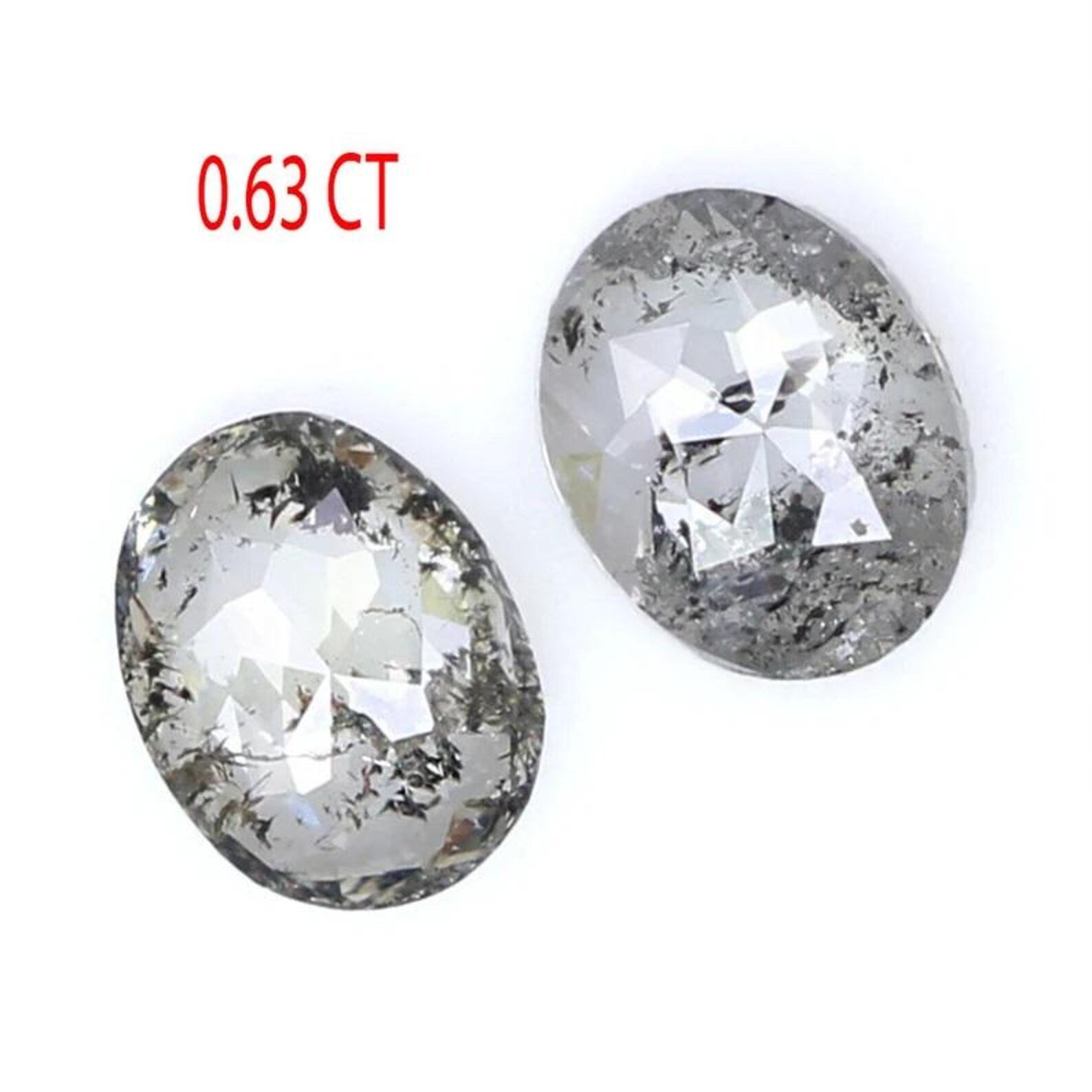 0.63 CT Natural Loose Oval Pair Diamond Salt And Pepper Oval Cut Diamond 4.75 MM Natural Loose Black Grey Color Oval Rose Cut Diamond NQ885